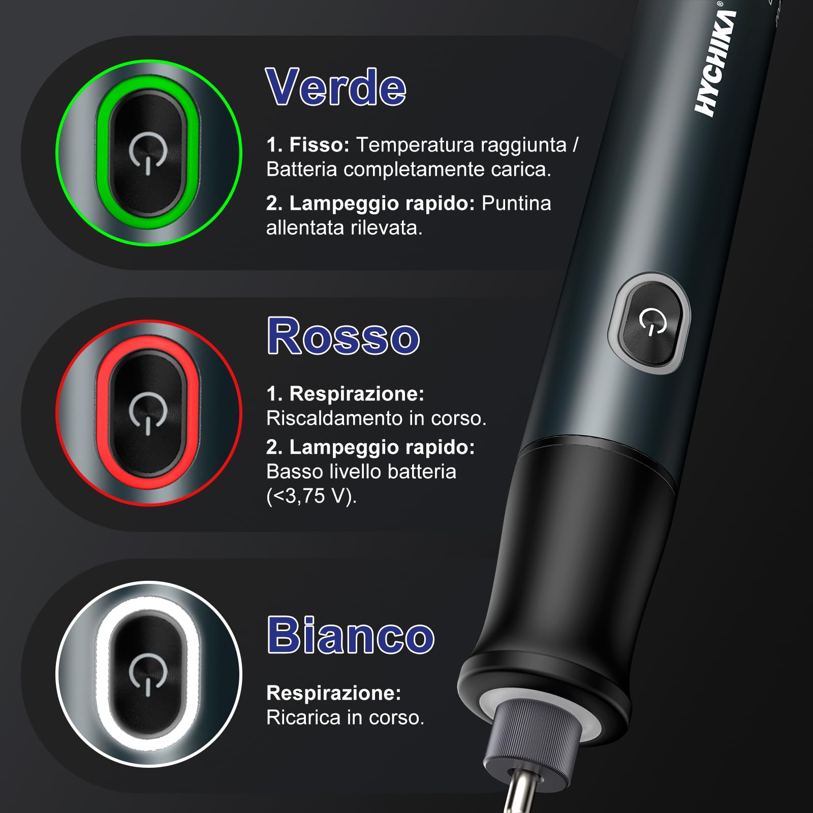 HYCHIKA Saldatore a Stagno a Batteria 2600mAh Riscaldamento Rapido 7s (200℃-450℃) Sospensione Spegnimento Auto