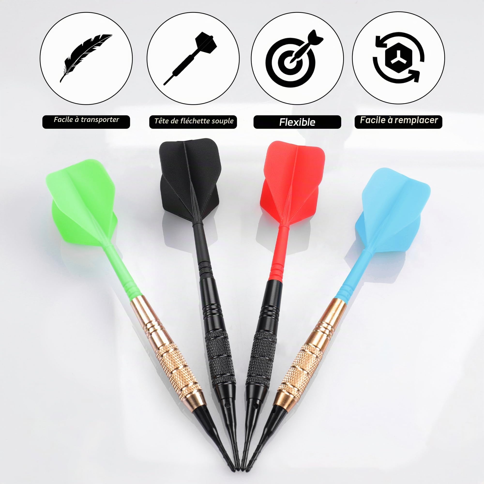 CyeeLife Flechette Pointe Plastique,12 Fléchettes avec 50 Pointe Flechette Plastique,Set de Flechettes à Pointe Souple pour Cible de Flechette Electronique,Sûre et Durable