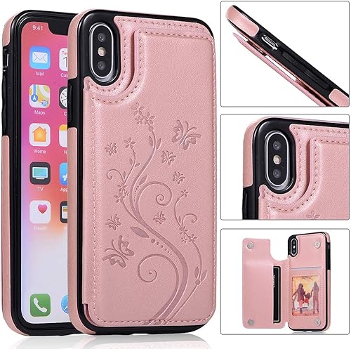 Miniatura 9 de Funda de teléfono para iPhone Xs X 10 10s con protector de pantalla de vidrio templado, tarjetero con soporte para tarjetero, funda de cuero con