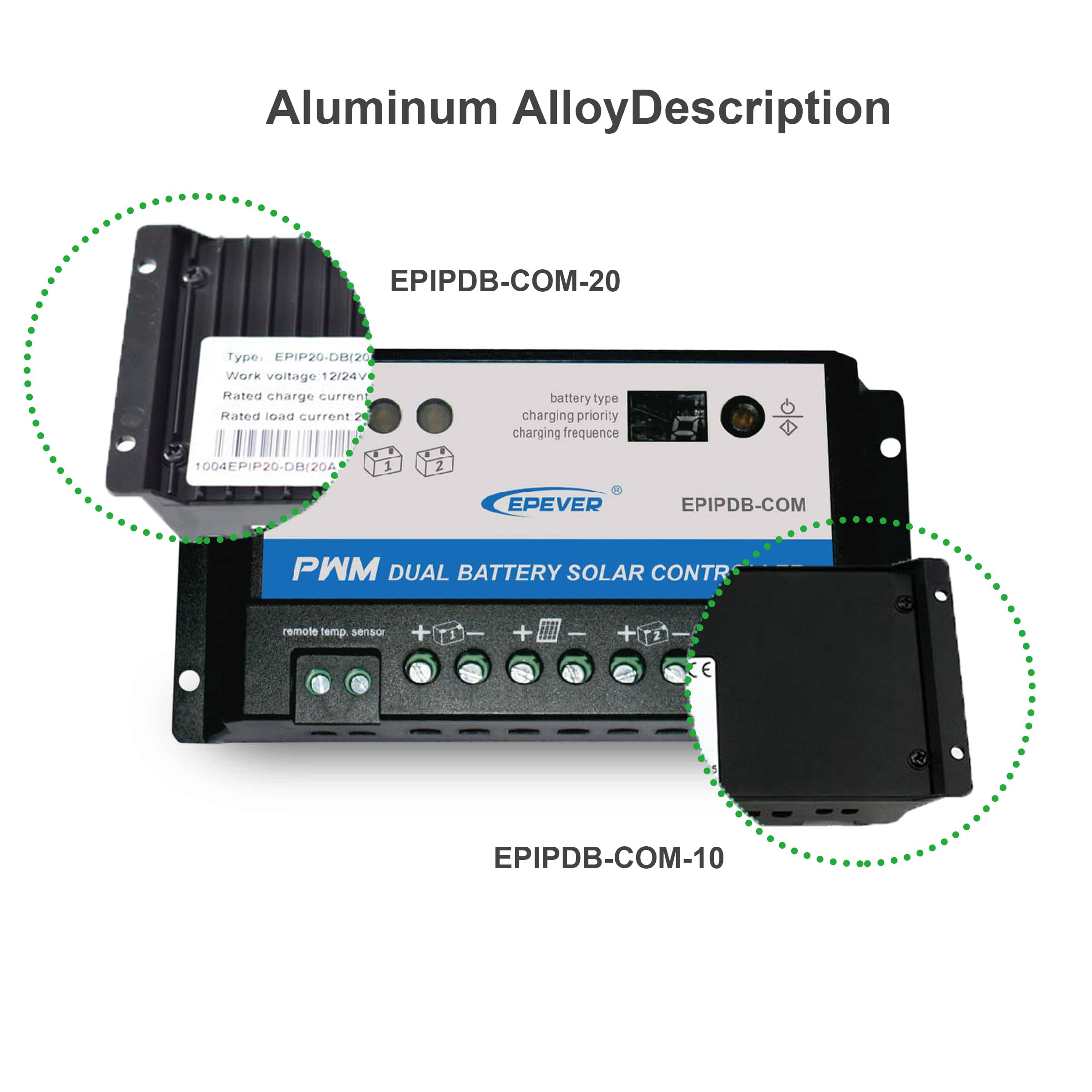 SolaMr 20A PWM Regolatore di Carica Solare 12V/24V per Duo-Batteria Regolatore di Carica Solare con Indicatore LED per Camper, Roulotte e Barche - EPIPDB-COM-20