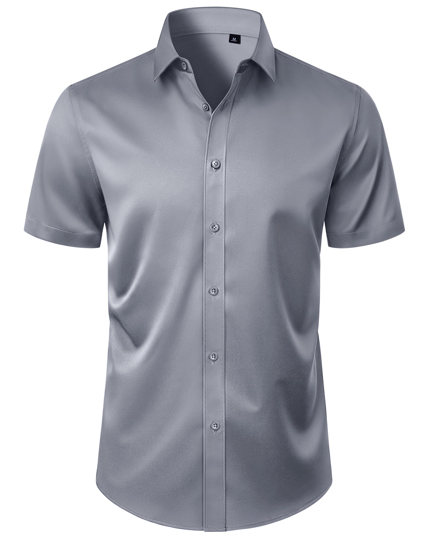 Mens Short Sleeve Dress Shirts Stain Shield Stretch Button Down Shirt Business Casual Formal Wedding Office Tops