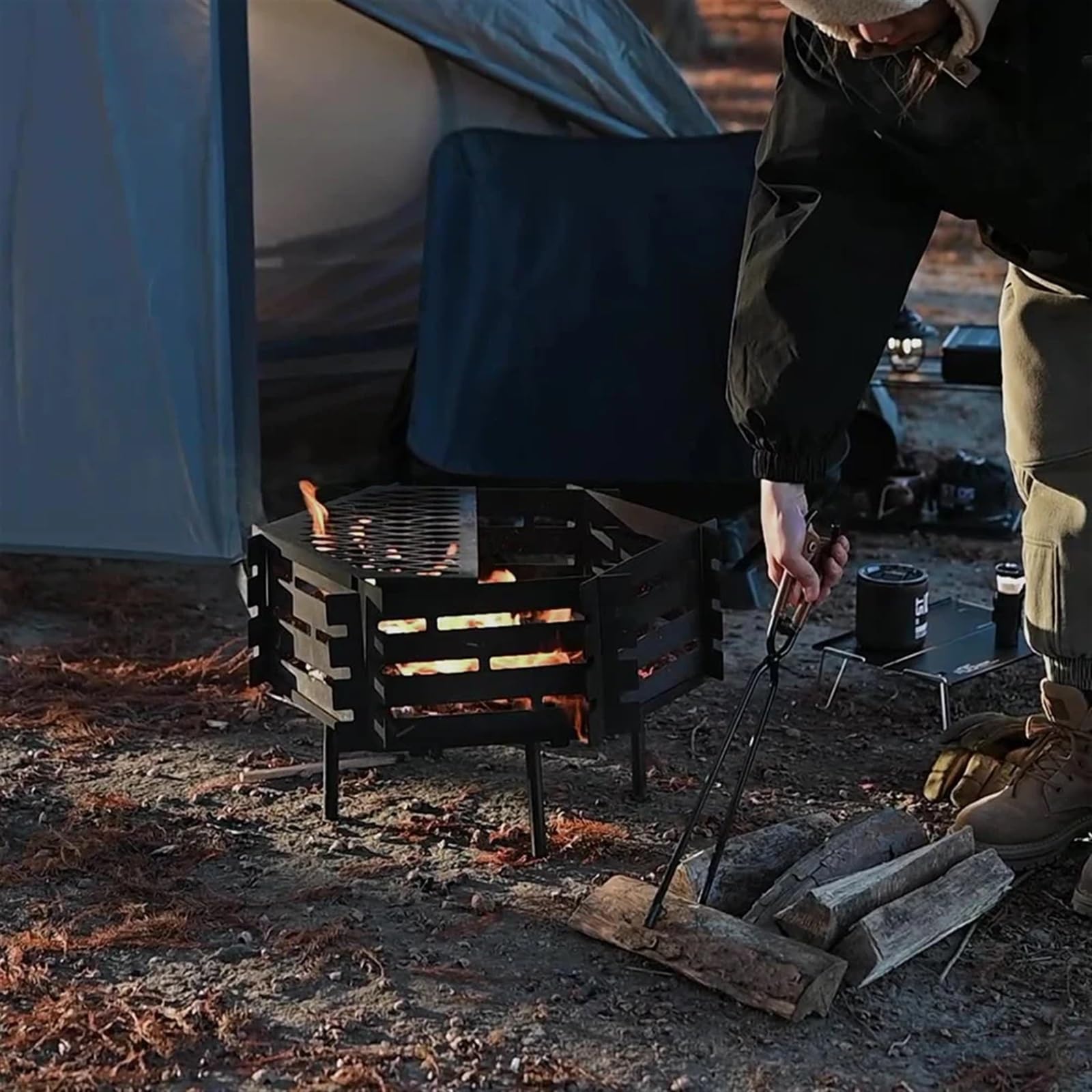 Szczypce Przeciwpożarowe Camping Fire Poker Zagęszczone Ze Stali Węglowej Ognisko Klip Do Drewna Opałowego Przenośne Narzędzia Grillowania Na Świeżym Powietrzu(55CM)