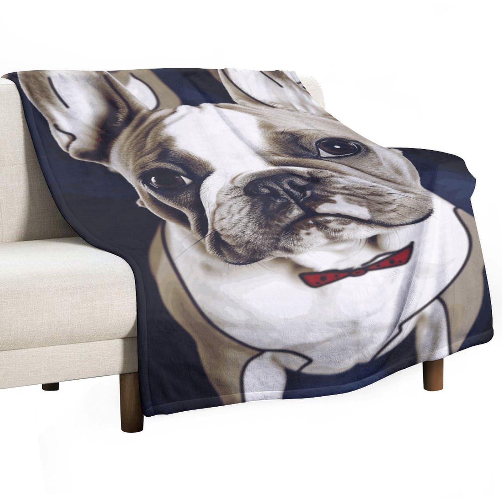Couverture polaire bouledogue français contre les nuits fraîches, plaid lit flanelle douce
