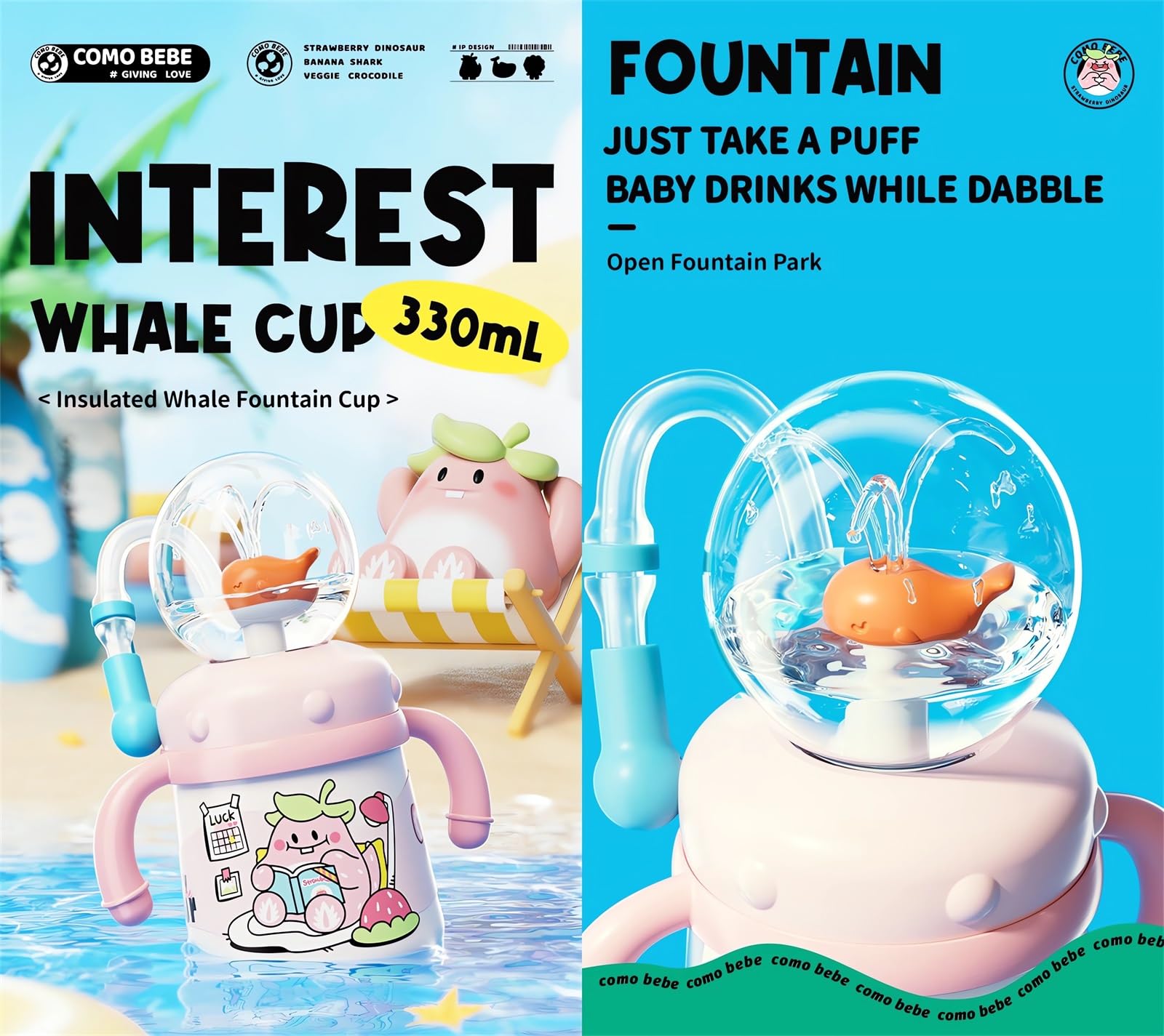 Stainless Steel Whale Fountain Tumbler with Handle 2025 Drinking Cup with Whale Squirt Insulated Travel Tumblers Kids Weighted Sippy Cup No Spill Cute Water Bottle with Lids and Straws Leak Proof (): B2