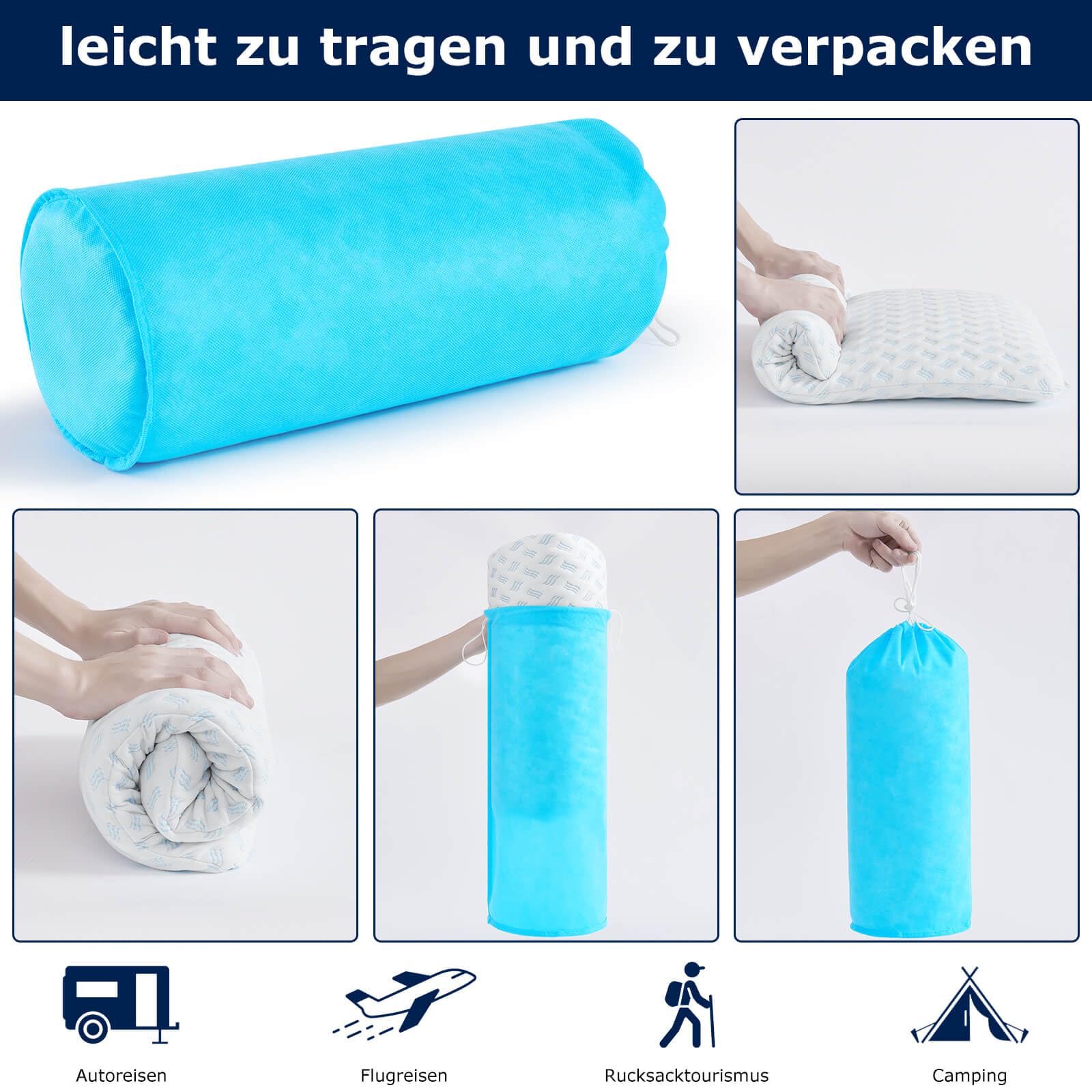 Cuscino super sottile in memory foam, cuscino da viaggio, 40 x 60 x 7 cm, morbido cuscino per il sonno riposante, cuscino cervicale con borsa per viaggi, yoga, meditazione, con rivestimento