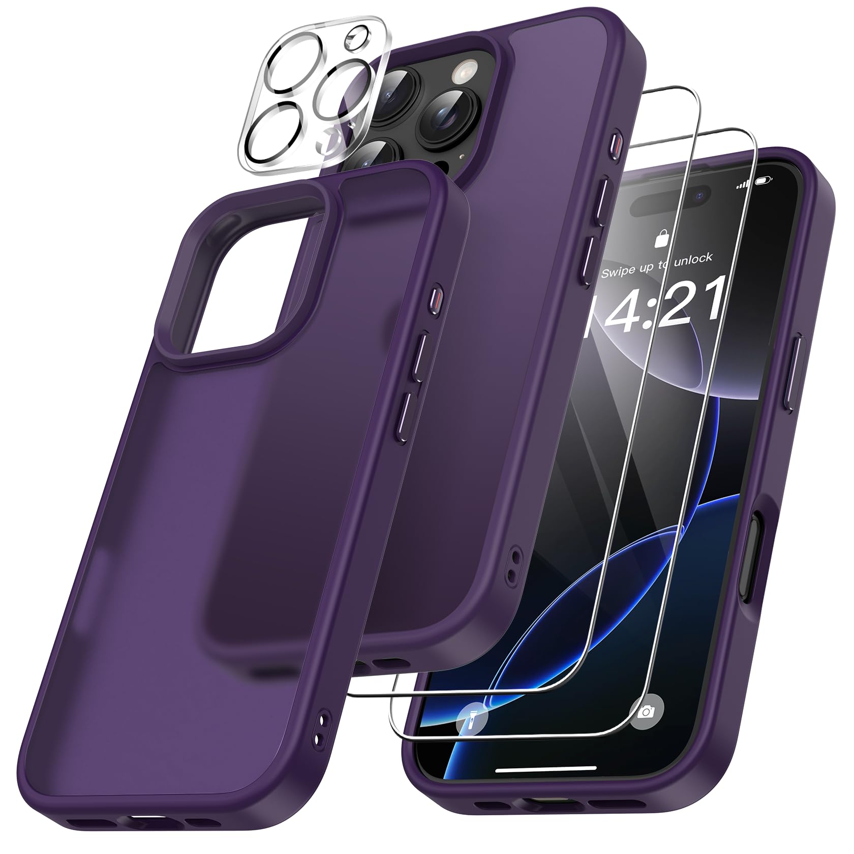 FLLAO 4 en 1 Coque pour iPhone 16 Pro avec 2 Verre Trempé et 1 Caméra Protecteur