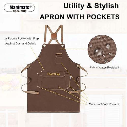 Miniatura 3 de Delantal de chef con correas cruzadas en la espalda para hombres y mujeres, delantal de lona de algodón para pintura de artistas, cocina