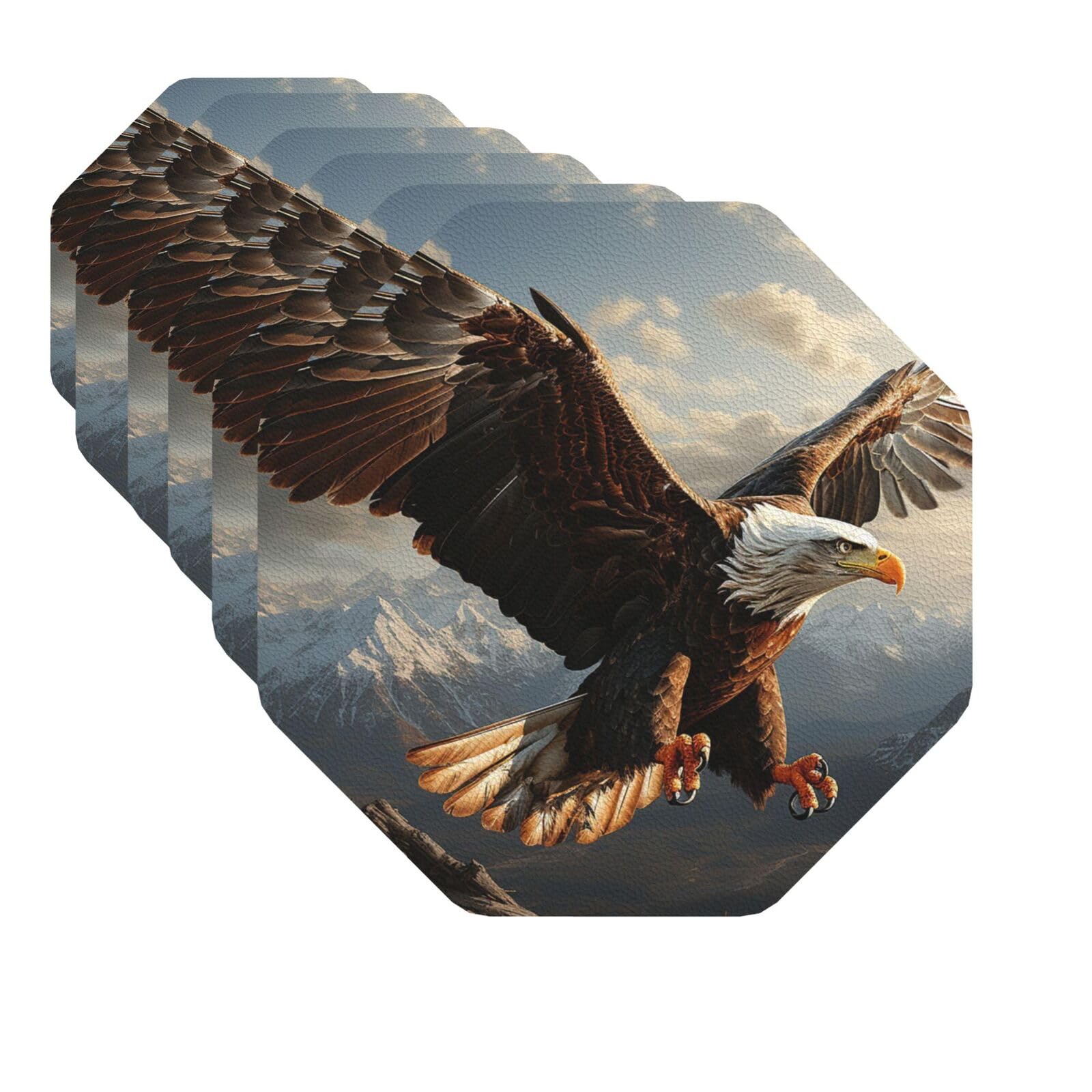 Mxzerfkgla Octagon Drink Coasters Set Of 6 Decorative Leather Coasters Eagle Mountains Coasters For Drinks Cups Mugs Mat Pads Absorbent Non-Slip Coasters For Coffee Table Kitchen Bar Home Decor