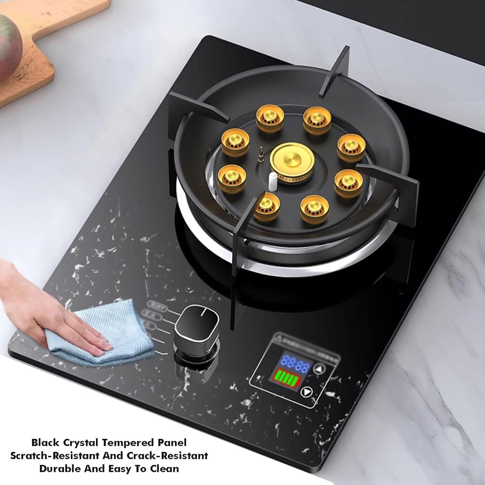 Cuisinière À Gaz 5,2 KW, 9 Cavités, Minuterie Haute Puissance, Allumage Automatique, Plaque De Cuisson En Verre Trempé, Idéale Pour La Cuisine, Le Camping Et Les Repas(LPG)