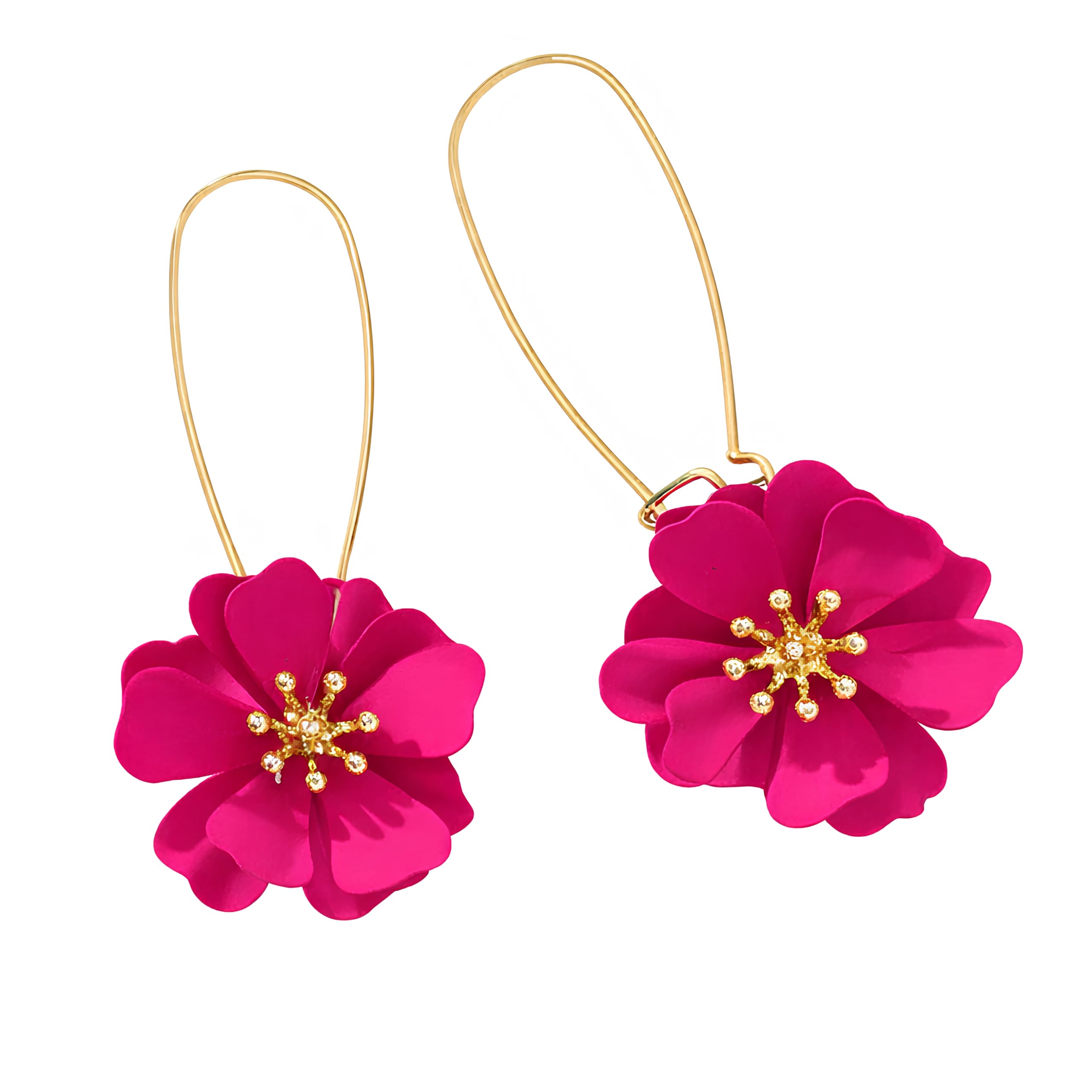 Women's Pink Floral Drop Earrings | Gold Plated Hook Flower Earrings | Lightweight Fashion Jewelry for Women & Girls | Party, Wedding & Casual Wear-image-32