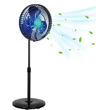 CEME 16 Inch Outdoor Misting Stand Fan, Hose Connection, 3 Speed 3 Mist Settings, 75 Oscillation, Adjustable Height 36-50 inch, 25 Tilt Head, GFCI Plug, for Patio Deck Backyard, Black