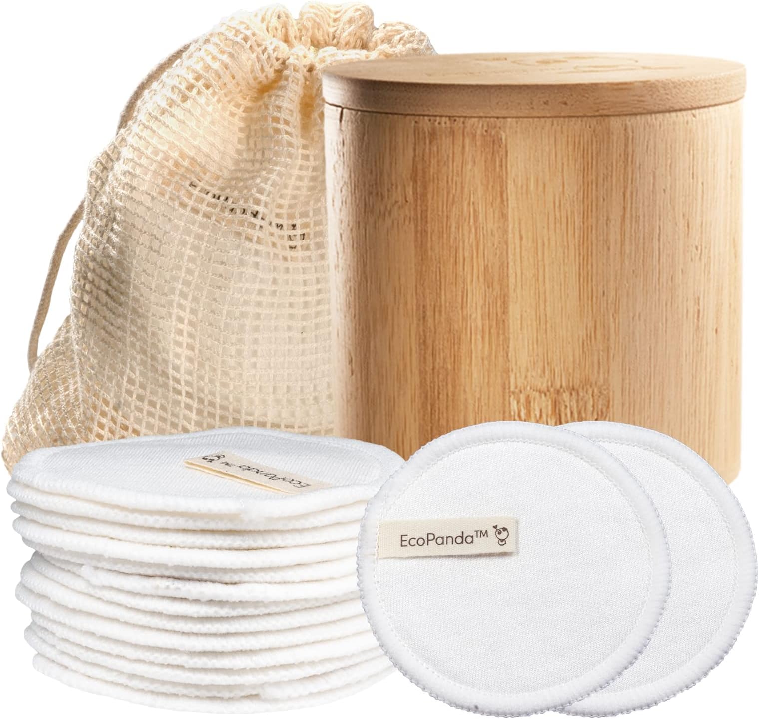 Reusable Cotton Pads - 18 Packs, Eco Makeup Remover Pads, Organic Cotton Pads For Face, Bamboo Cotton Pads With Bamboo Storage Box, Biodegradable Cotton Wool Pads by EcoPanda