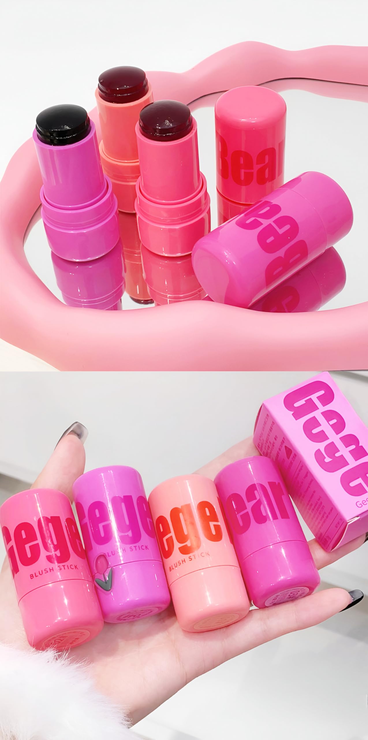 Gege Bear 2-in-1 Jelly Tint Cheek Blush Stick – Hydrating & Lightweight Lip and Cheek Tint, Long-Lasting Natural Matte Blush, Buildable Cream Blush Stick for Women, Smooth Blendable Makeup, Multipurpose Makeup for Women’s Beauty Routine (03-BLAST STREET BARBIE, 7g)-image-2