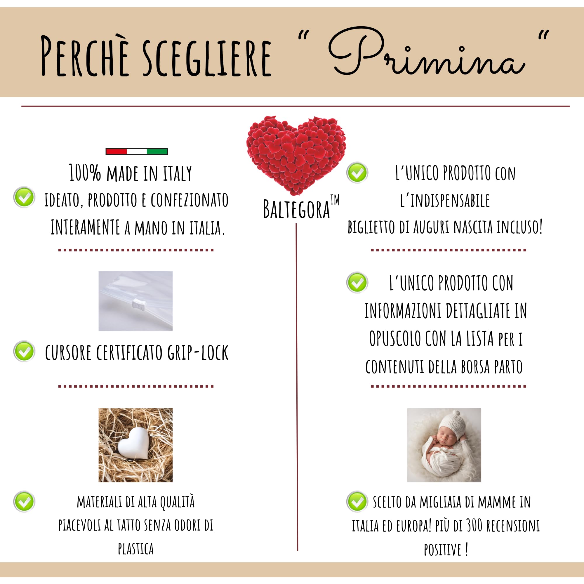 Primina -10 Bustine Corredino Neonato Ospedale - Prodotto Italiano - Sacchetti Borsa Parto Neonata con Cartolina Nascita e Pennarello
