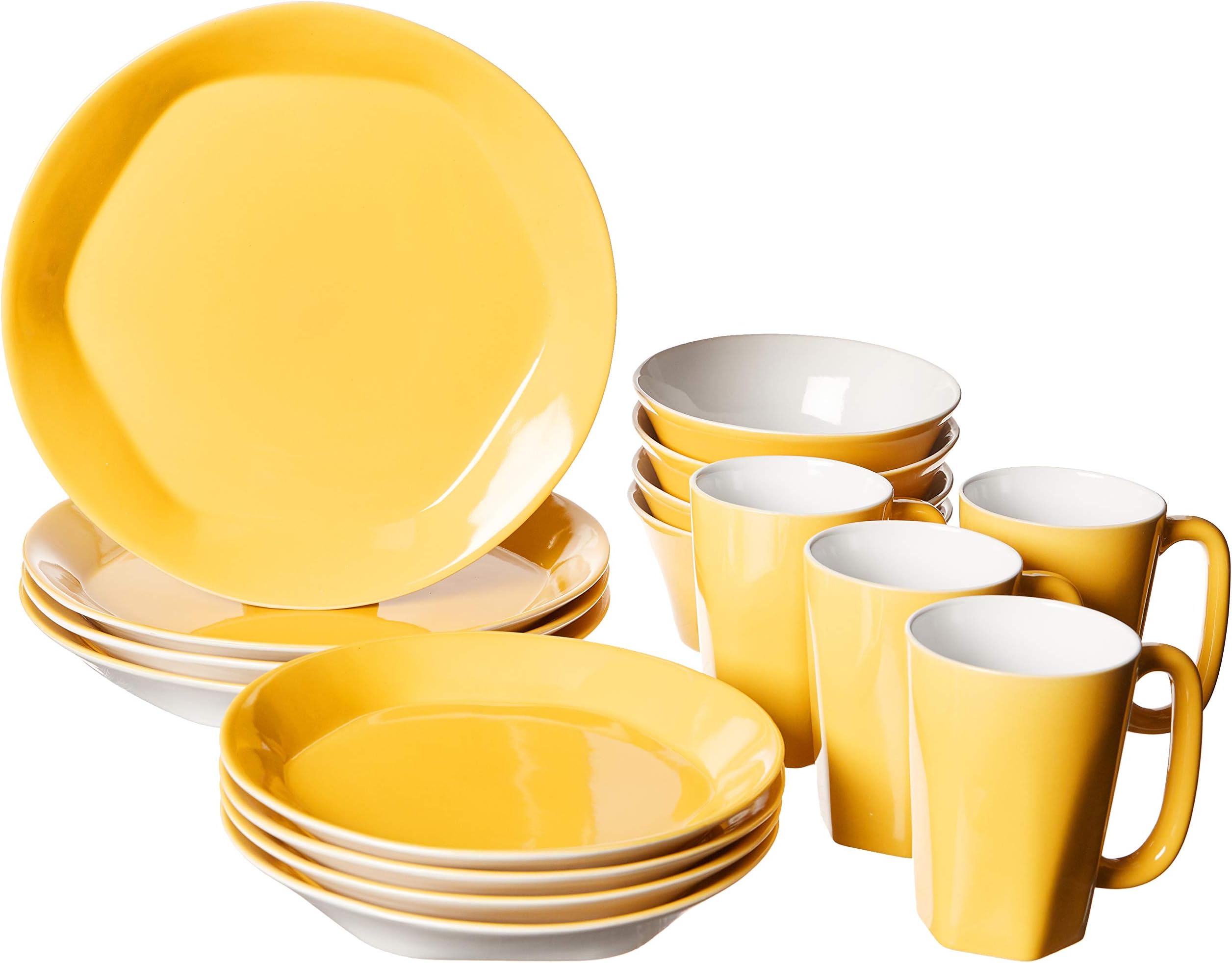 ColorUs China Glycon Hexagon in Round Stoneware 16-Piece Dinnerware Set, Sunflower, Service for 4
