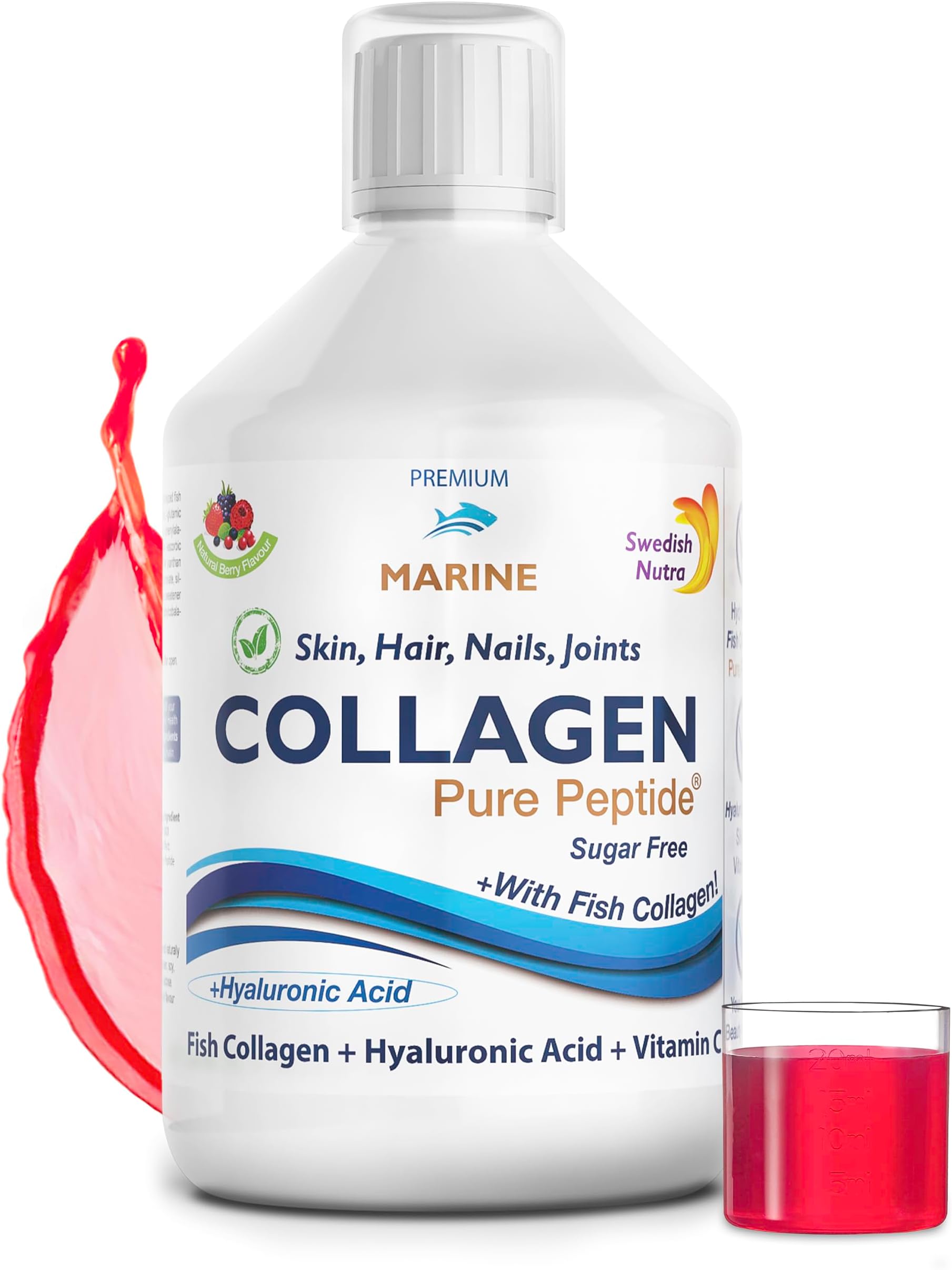 Hydrolyzed Marine Collagen Liquid Supplement - 500 ml, 20 Day Supply | Pure Peptide & Vitamins for Healthy Hair, Skin, Nails & Joints I 100% Natural Berry Flavour | for Men & Women