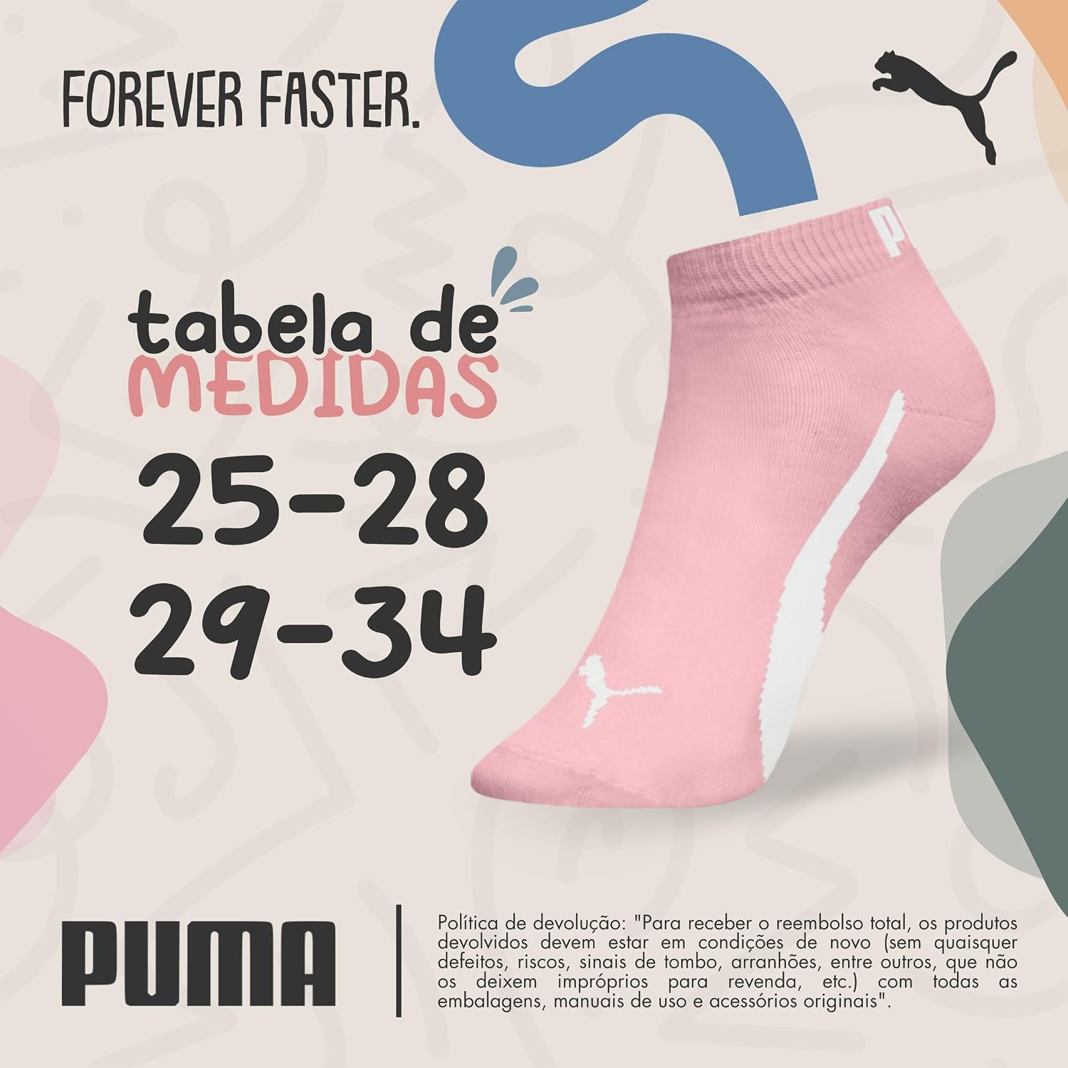 Kit 6 Pares Meia INFANTIL Puma Sapatilha Cano Curto Unissex Juvenil Menino e Menina