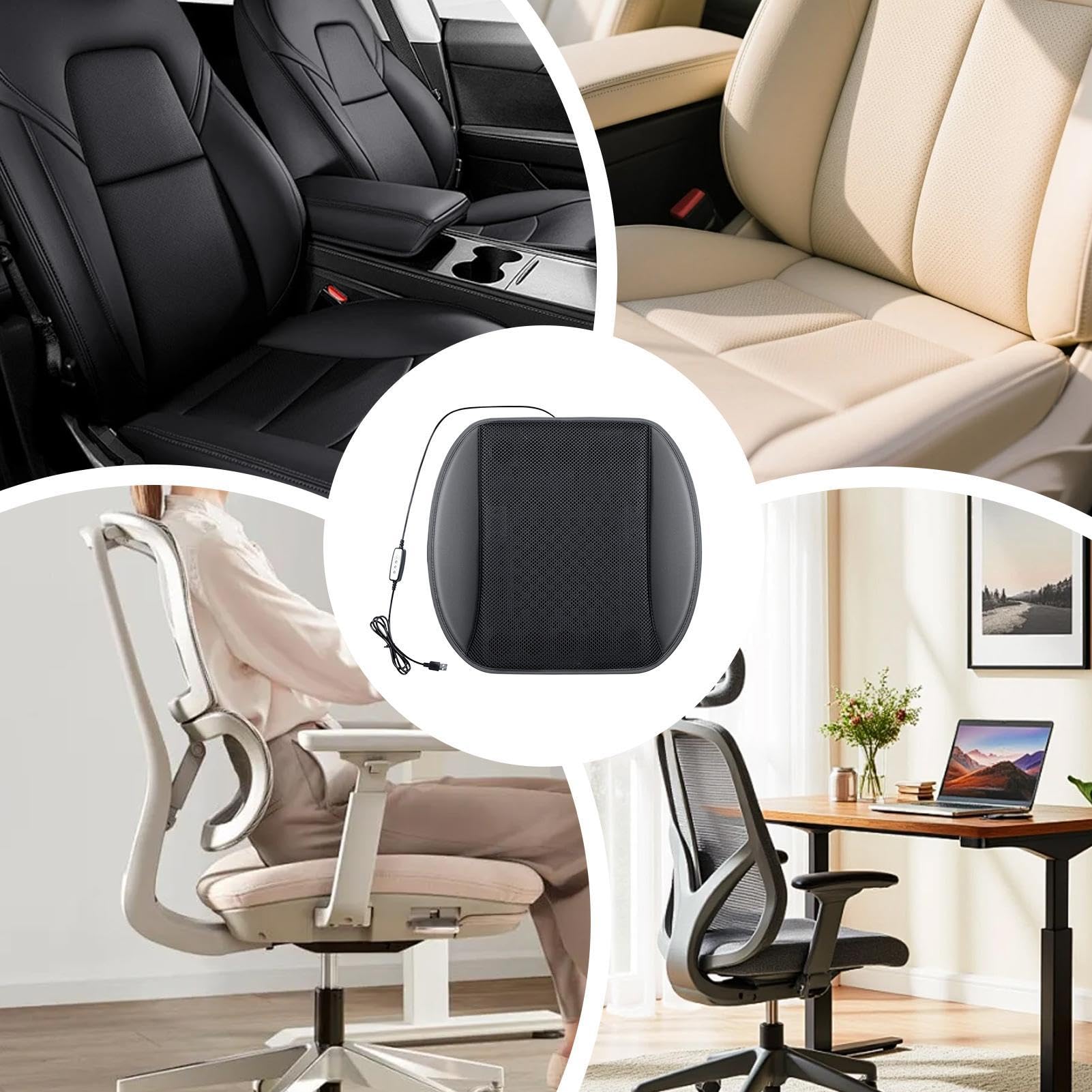 Cuscino per auto con ventilatore, flusso d'aria, traspirante, con ventilatore, pendolare, campeggio, viaggi in città, escursioni, SUV e camper