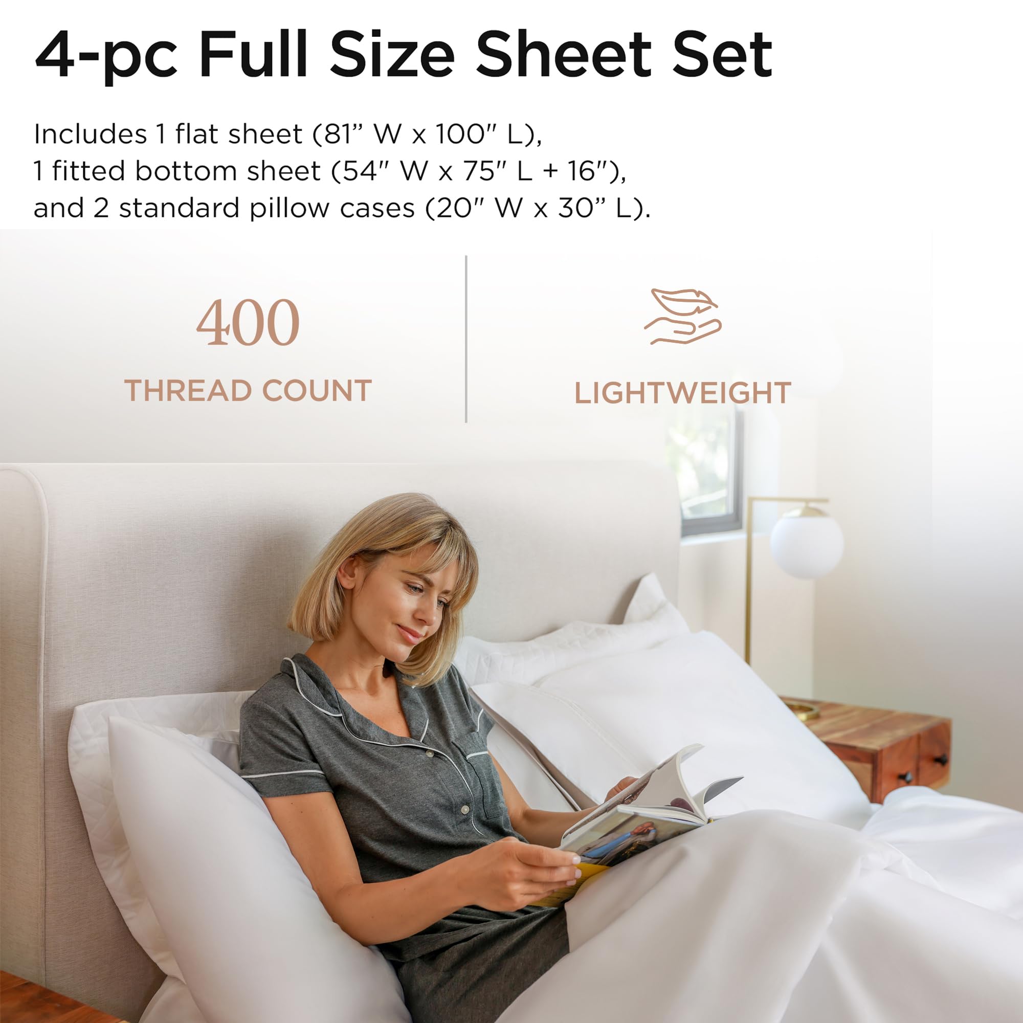Home Linen juego de sábanas de 400 hilos, 100% algodón, ropa de cama de lujo, tamaño King, juego de 4 unidades, tela satinada suave, Algodón, Blanco, Completo 2