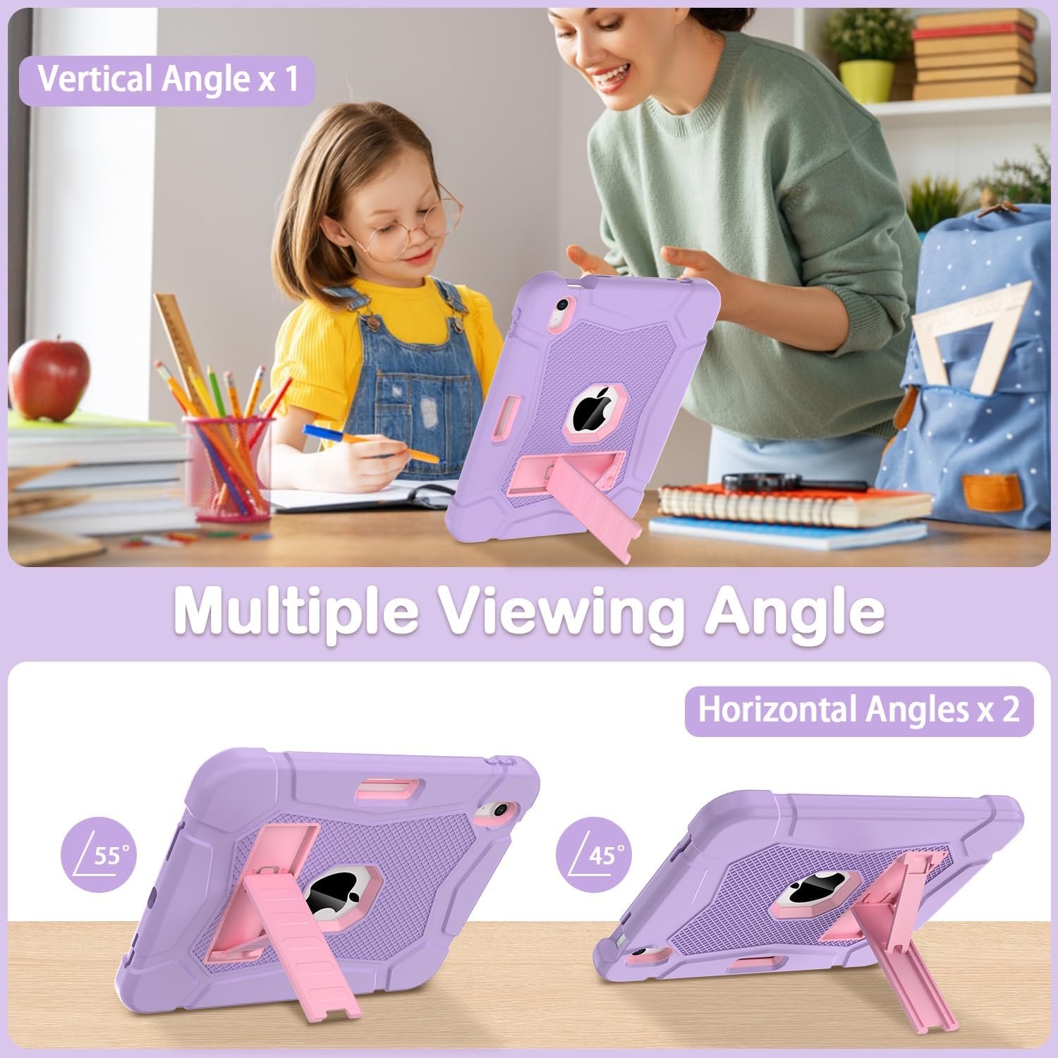 AVAWO Case for New iPad (A16) 11th Generation 11 Inch 2025, iPad 10th Generation 10.9" 2022, Heavy Duty Military Grade Shockproof Rugged Protective Cover with Stand for i Pad 11/10 Gen, Light Purple - Image 4