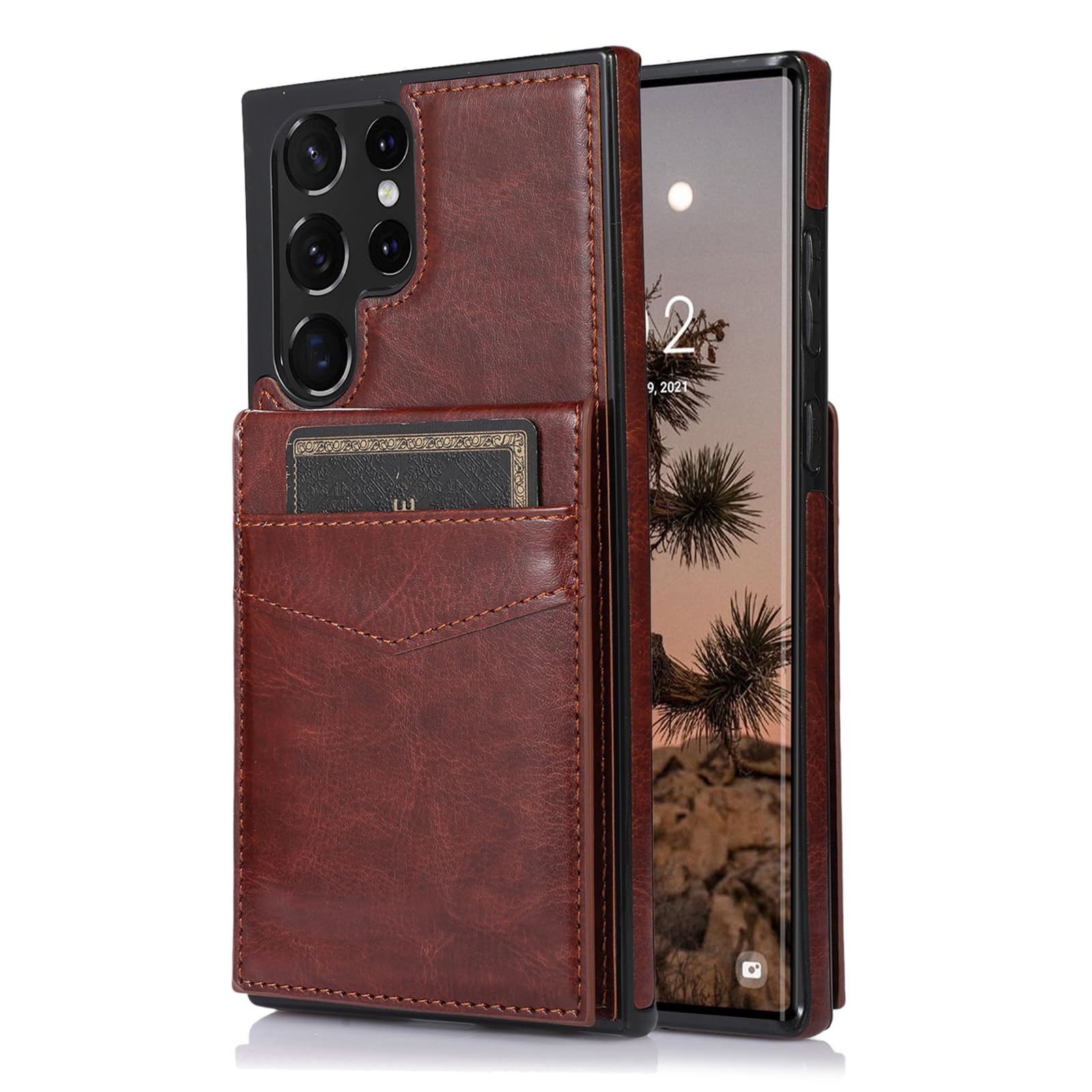 Etui do Samsung Galaxy S24ultra/S24plus/S24, portfel skórzany premium na telefon ze stojakiem, 5 miejsc na karty, ochronne etui na telefon komórkowy z klapką (kolor: brązowy, rozmiar: S24 Ultra)