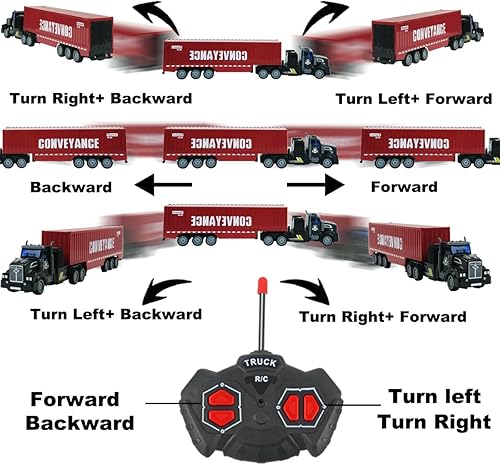 Miniatura 3 de CALEST Semirremolque de control remoto con remolque, camión de remolque 148 de 14 pulgadas, equipado con 2 baterías recargables, ideas de regalos