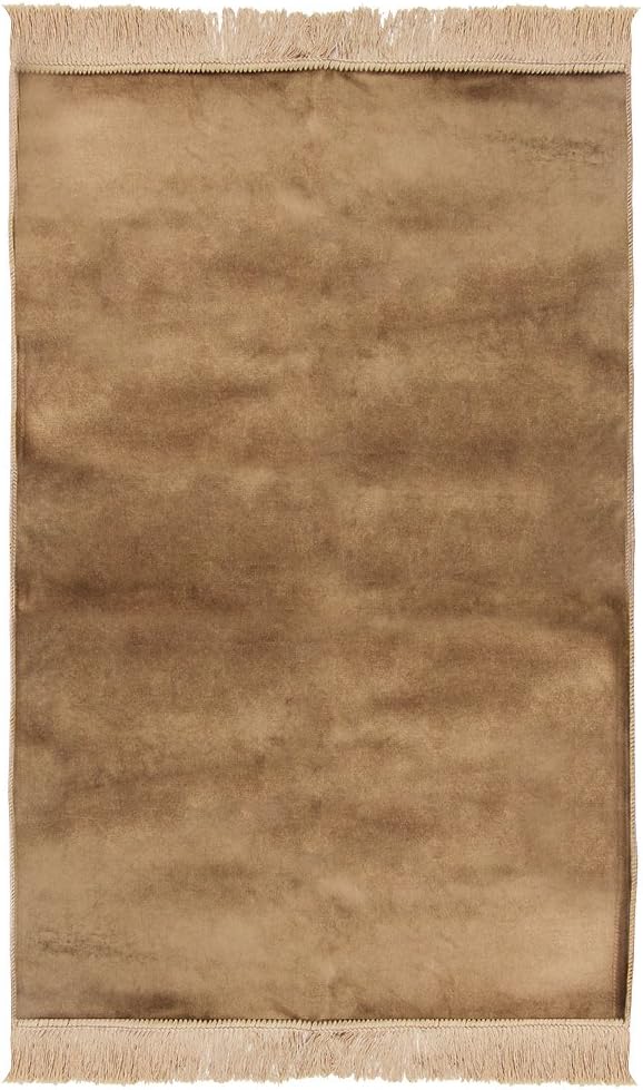 Solid Janamaz Sajadah Beige Tan Color Velour Turkish Sajda Mat with Tassels