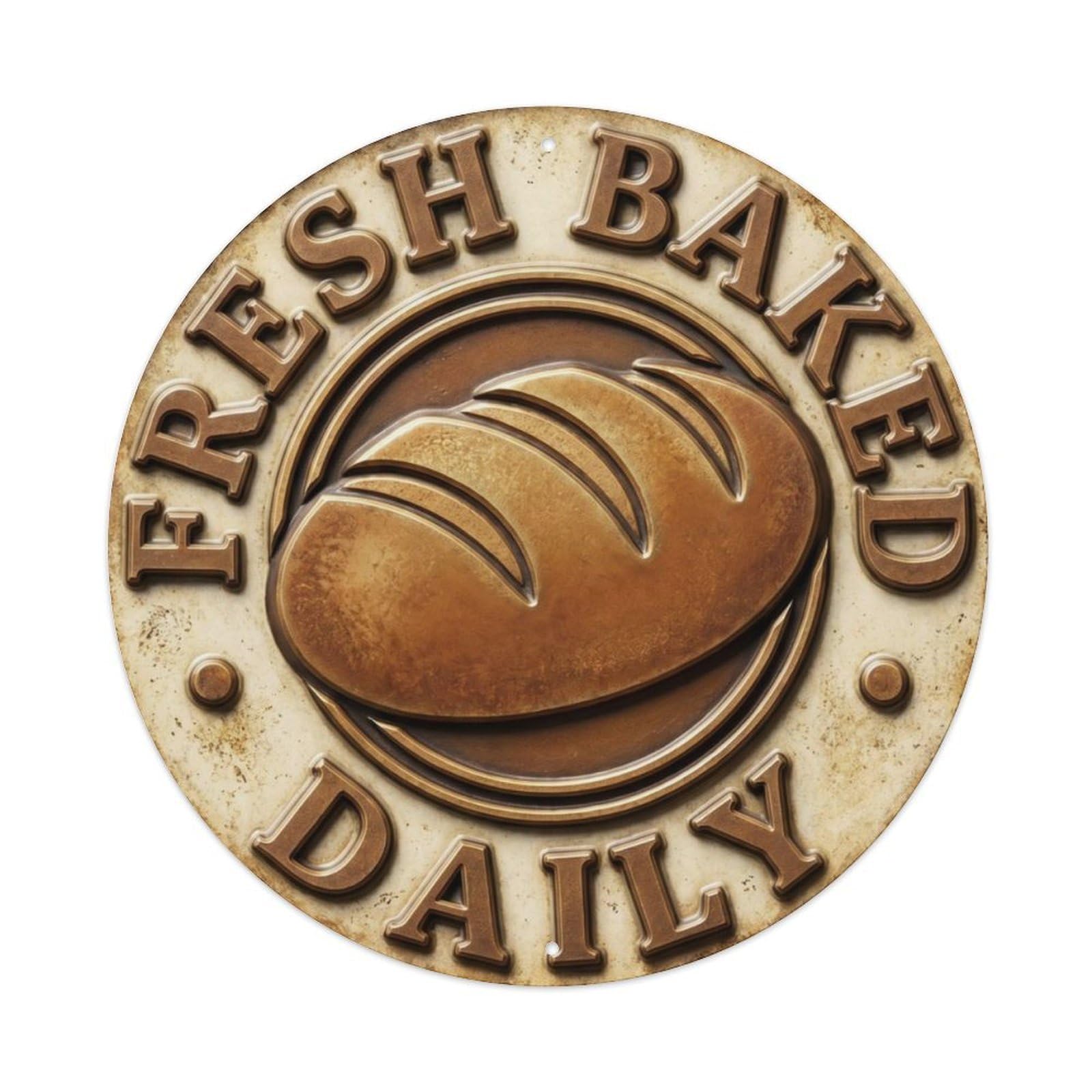 Fqcyn Style Fresh Baked Daily Classic Cafe Display Retro Slogans Metal Tin Sign Plaque Wall Decor For Cafe, Club Bar, Office, Home Garden Round Metal Poster 8X8inch