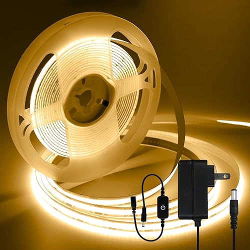 iNextStation COB - Tira de luz LED blanca cálida 3000K 16.4ft 5M, DC12V CRI 93+ regulable, cinta de luces LED flexibles para dormitorio, cocina,