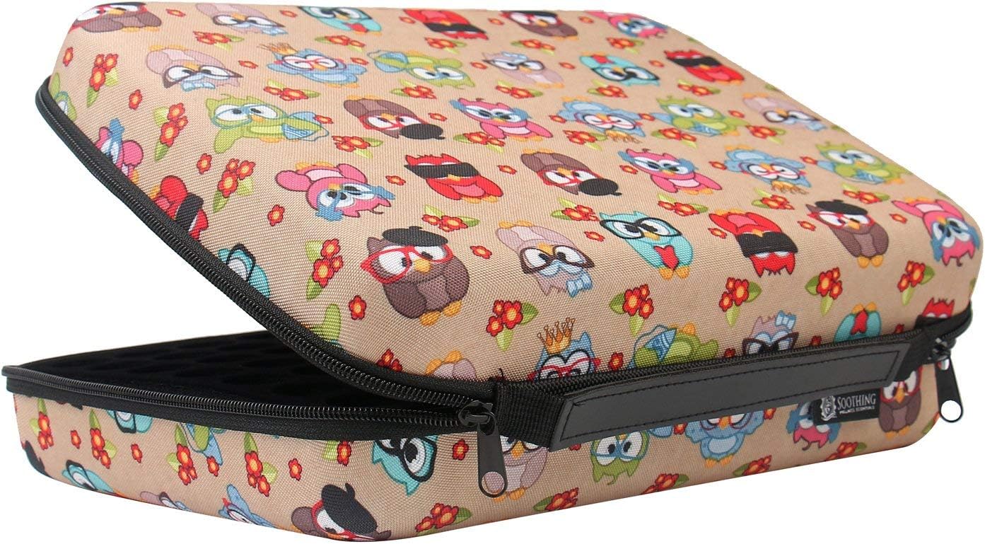 Essential Oils Carrying Case for 5ml, 10ml and 15ml Bottles - Hard Shell Exterior Storage Organizer Holds doTerra and Endless Others by Soothing Wellness Essentials (Fun Owls, 70 Oils)