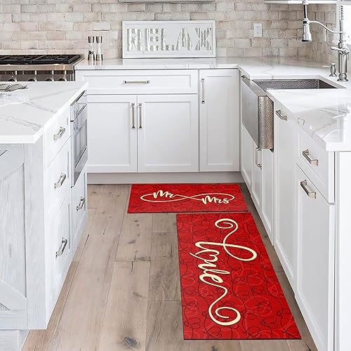 Miniatura 6 de HOLVDENG Juego de 2 tapetes de cocina antideslizantes y gruesos para el día de San Valentín para cocina fregadero oficina 17 x 47 pulgadas  17 x 28