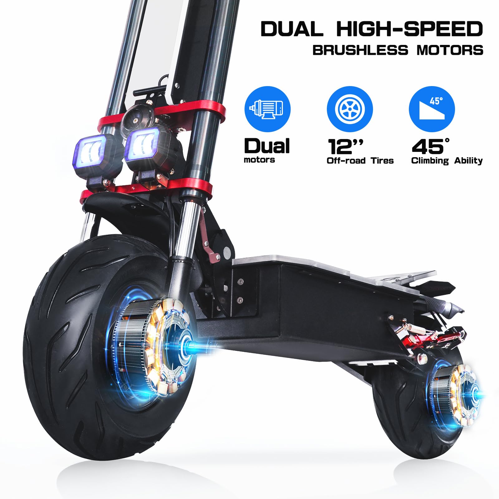 Scooter elettrico Tifgalop per adulti, super motori doppi, doppi ammortizzatori, doppi freni a disco idraulici, pneumatici a vuoto da 12 pollici, batteria al litio 60V38Ah, autonomia fino a 100 km