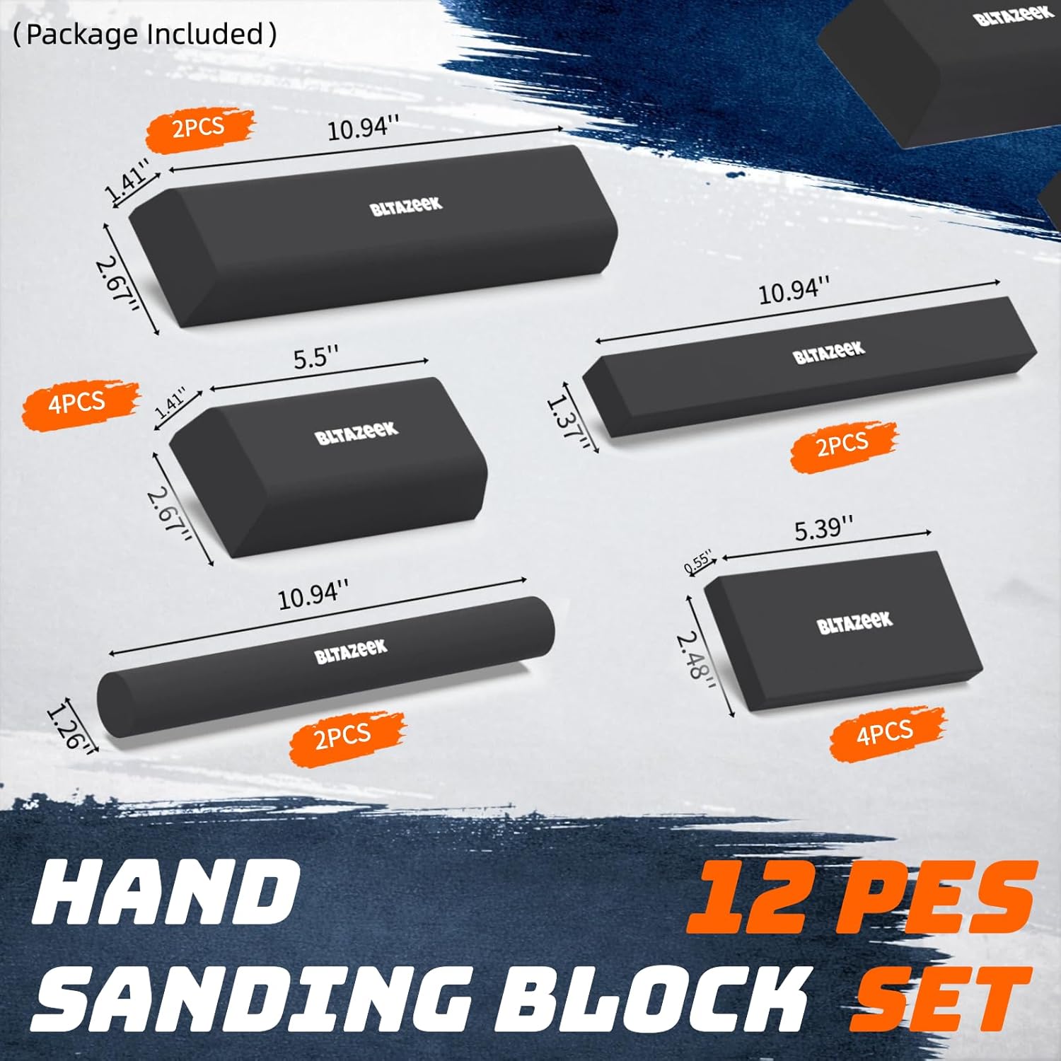 12-Pcs Sanding Blocks Auto Body, Flexible Foam, Sanding Blocks for Automotive Bodywork, Washable & Reusable, Interchangeable Sanding Block Set for Auto Body, Woodworking & Metal Finishing