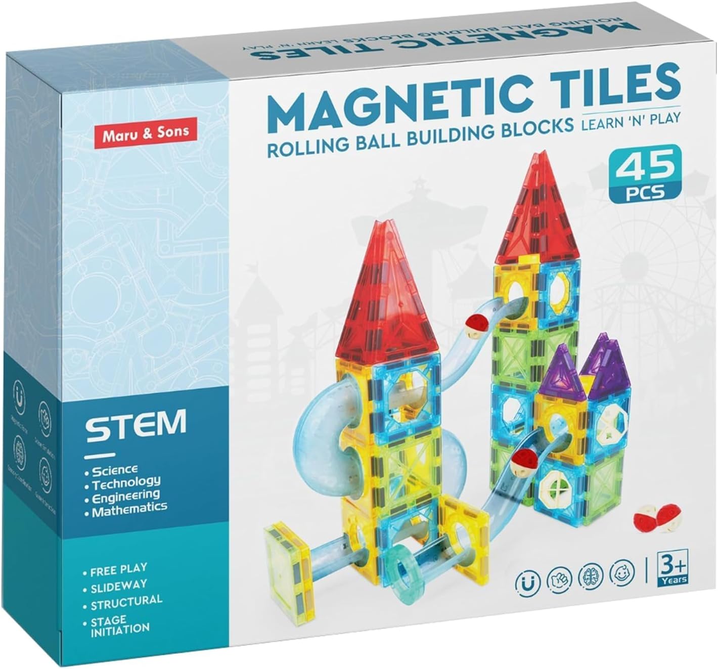 Magnetic Tiles Marble Run Building Blocks 45 Pcs | STEM Learning Toy for Kids 3+ | Builds Focus, Creativity & Screen-Free Play