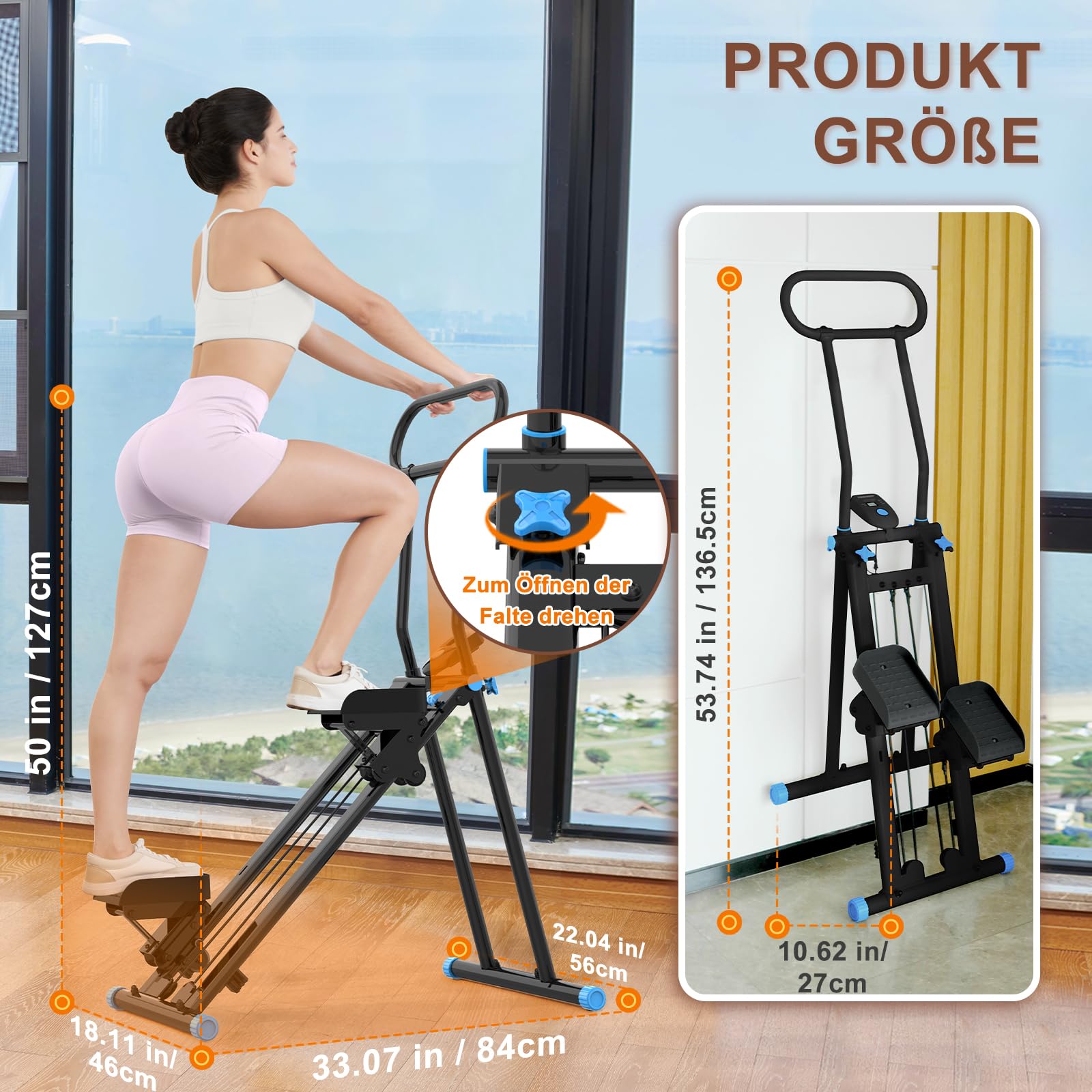 HXD-ERGO Stair Stepper für Zuhause, Folding Kompakt Stairmaster, Verstellbare Griffe Treppensteiger Fitnessgerät, Home Gym Ganzkörpertraining, Po Formen