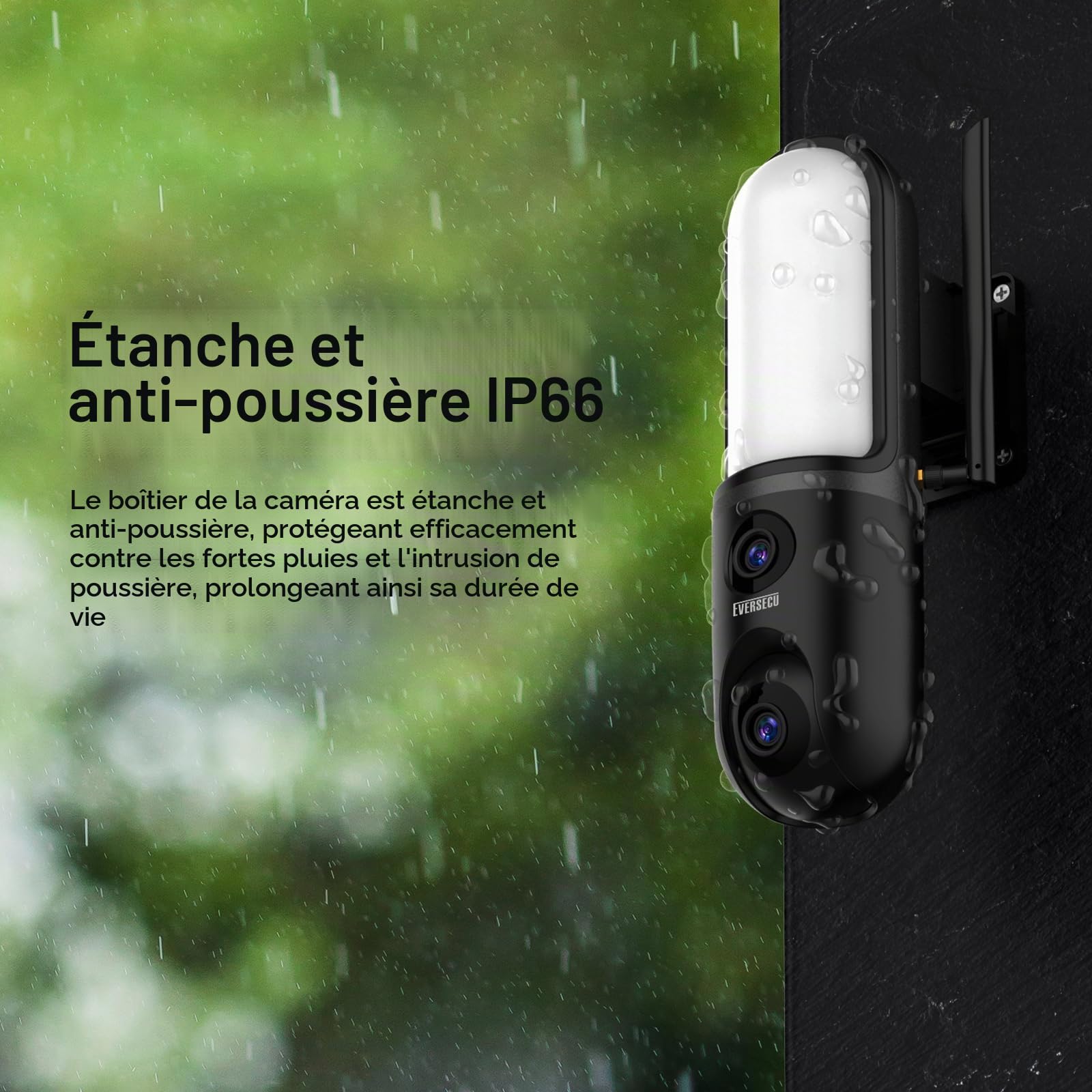 EVERSECU Caméra murale étanche à double objectif, vidéo 3K, projecteur 1200 lm, audio bidirectionnel, suivi automatique PTZ, prend en charge ONVIF et RTSP et Alexa, stockage Cloud/SD, caméra de