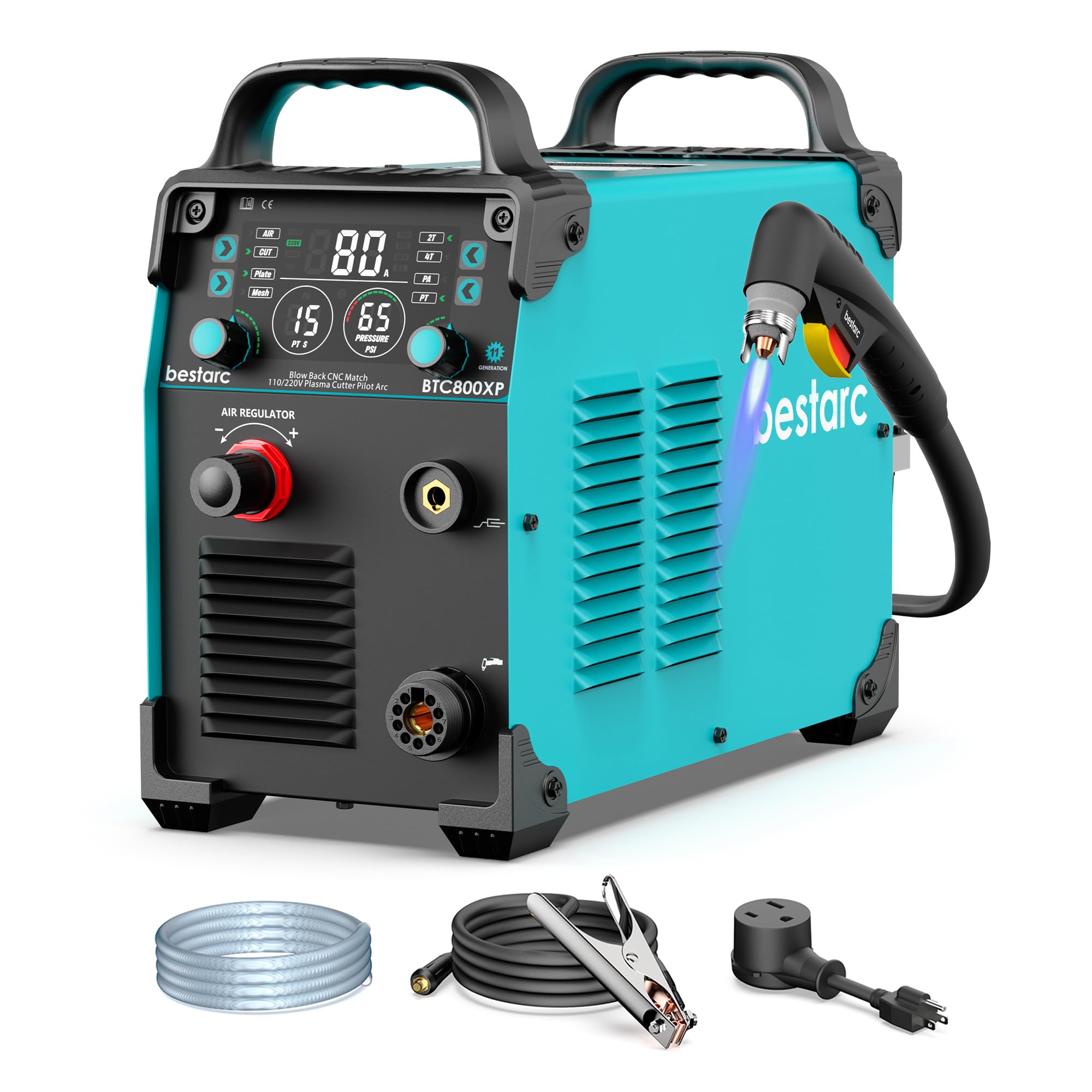 bestarc Plasma Cutter, [Blow Back Pilot Arc][Large LED][Air Sensor] 80Amp Non-HF CNC bestarc Plasma Cutter Machine 110V/220V Dual Voltage, 5/8" Clean Cut 1.57" Max Cut, PA/PT, 2T/4T for Beginners DIY