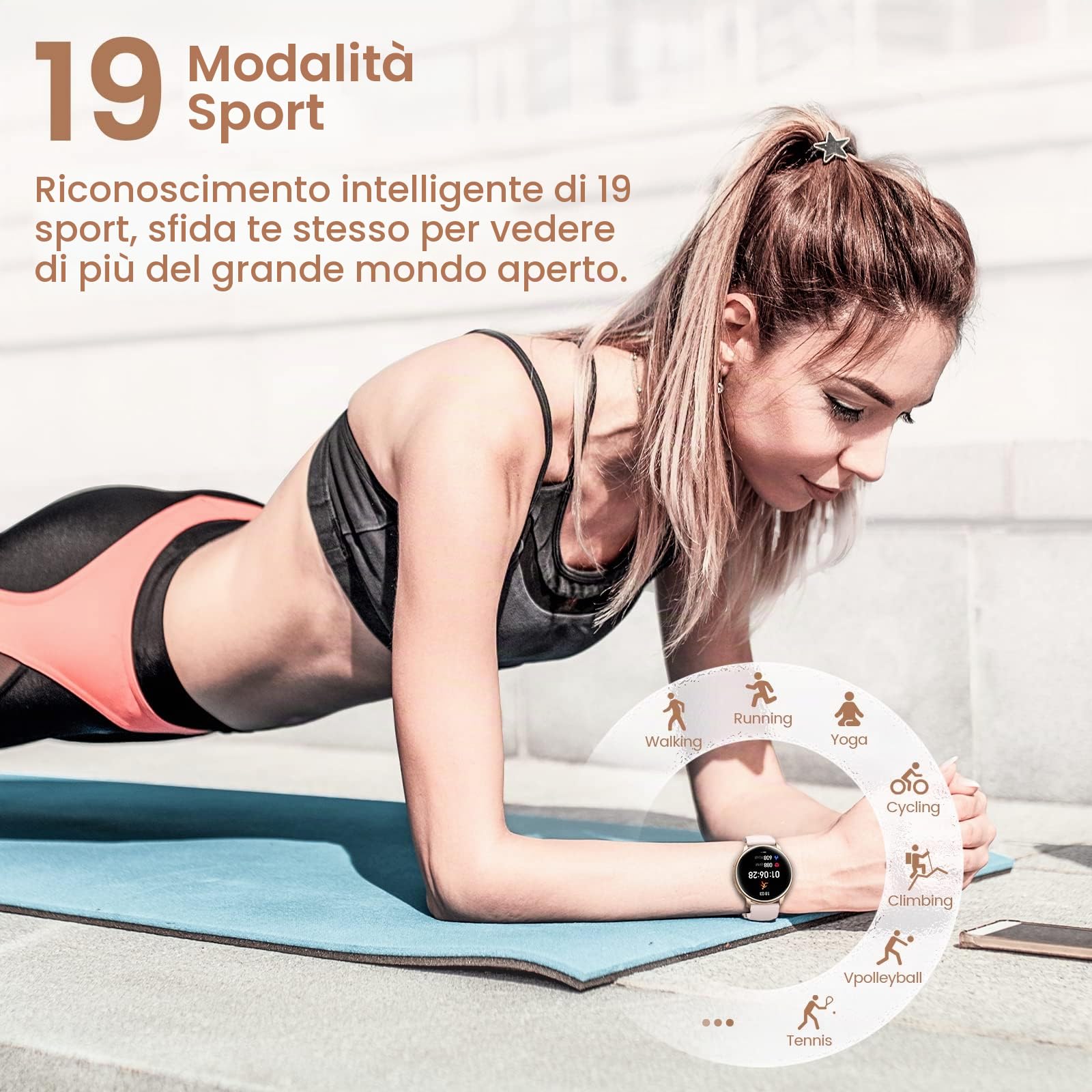 RUXINGX Smartwatch Donna Chiamate e Risposta Bluetooth, 1.32'' HD Fisiologia Femminile SpO2 Cardiofrequenzimetro Sonno Contapassi, 19 Modalità Sport Notifiche Messaggi Android iOS Oro Rosa