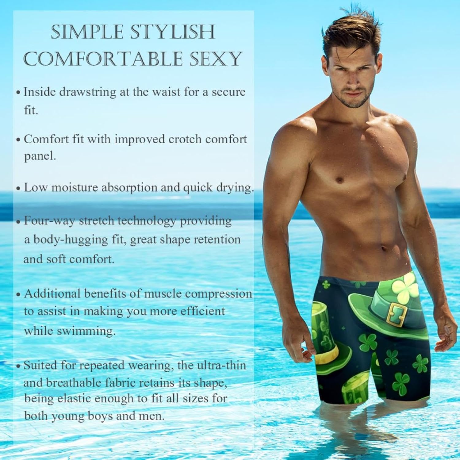 St Patrick's Day Men's Swimsuit Jammer Quick Dry Swim Jammer Racing & Training Swimsuit