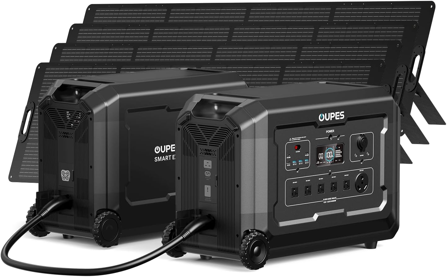 OUPES Mega 5 Portable Power Station 4000W, 10kWh Solar Generator with 4x240W Panels & B5 Extra Battery, Home Backup LiFePO4 for Home Power, Blackouts, RVs, Emergencies