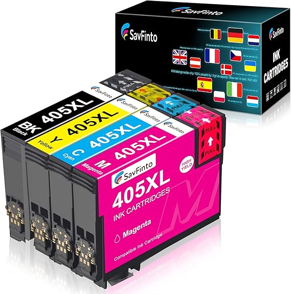 SavFinto 405XL Ink Cartridges Compatible for Epson 405 Ink Cartridges Work with Workforce Pro WF 