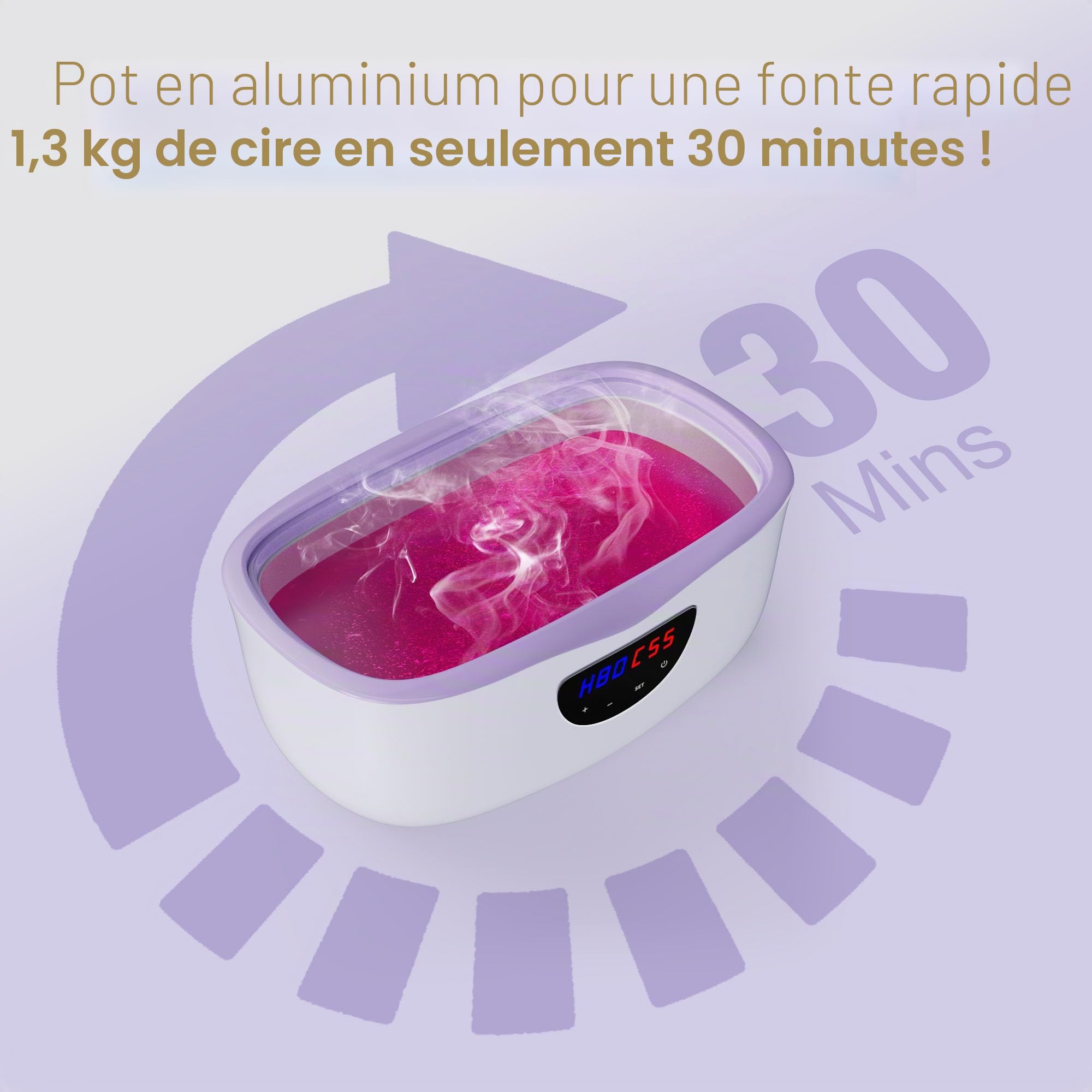 LAVANY Bain de paraffine pour mains et pieds, 4000 ml, appareil à cire de paraffine 230 W avec accessoires, cire de paraffine 1350 g et gants jetables (violet)