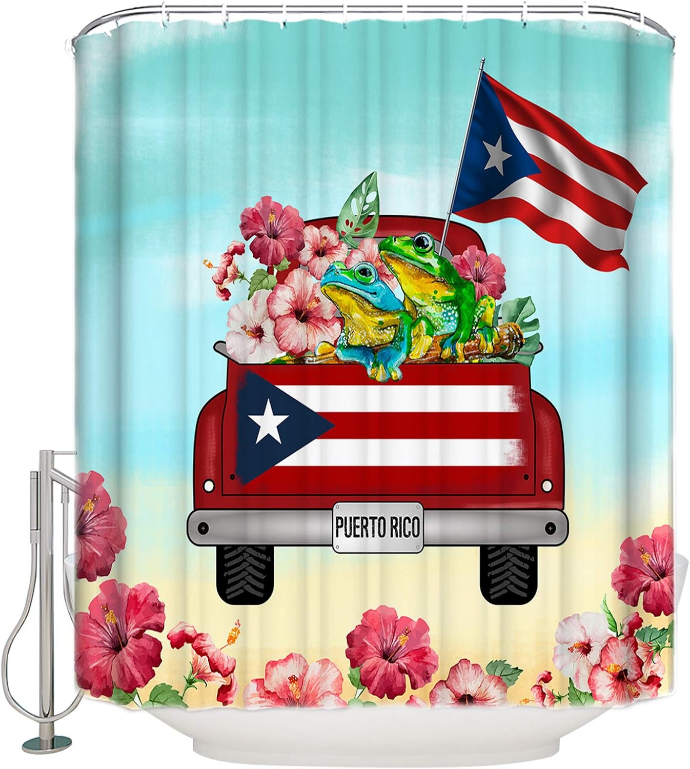 Beach Shower Curtain Red Puerto Rico Truck Viviparous Frog