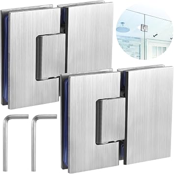 Lnrueg Glass Shower Door Hinges 180 Degree 2 Pack, Heavy-Duty Stainless Steel Frameless Hinge for 8mm-12mm Bath Doors