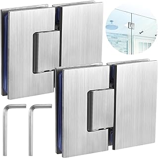 Glass Shower Door Hinges 180 Degree 2 Pack, Frameless Glass to Glass Hinge for 8mm-12mm, Stainless Steel Door Hinges, Heavy Duty Bathroom Door Hinges