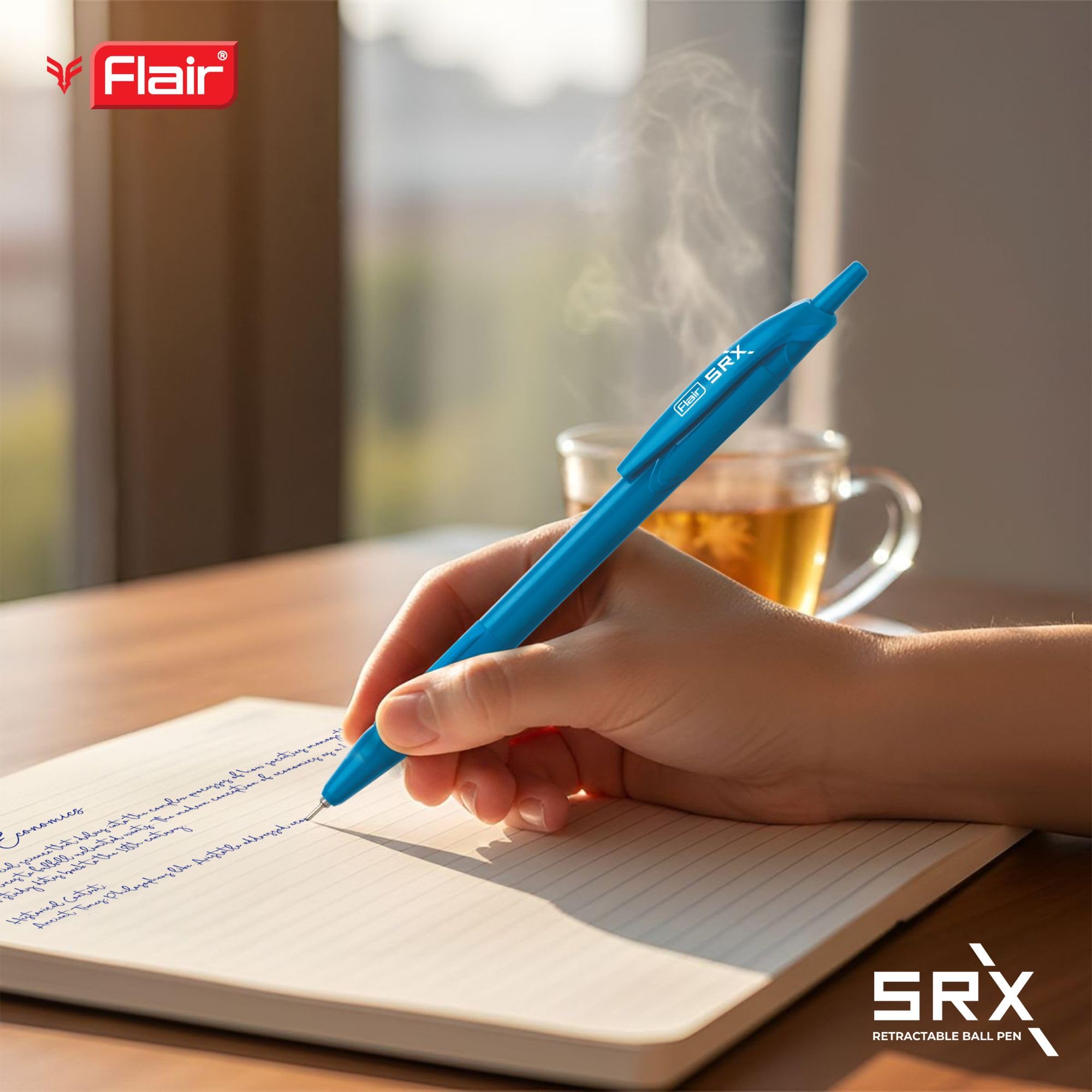 Flair Srx 0.7mm Retractable Ball Pen Blister Pack | Triangular Body Design For Better Grip | Light Weight Refillable | Smooth Writing Experience | Vibrant Solid Body Colours | Blue Ink, Pack of 10 Pen 3