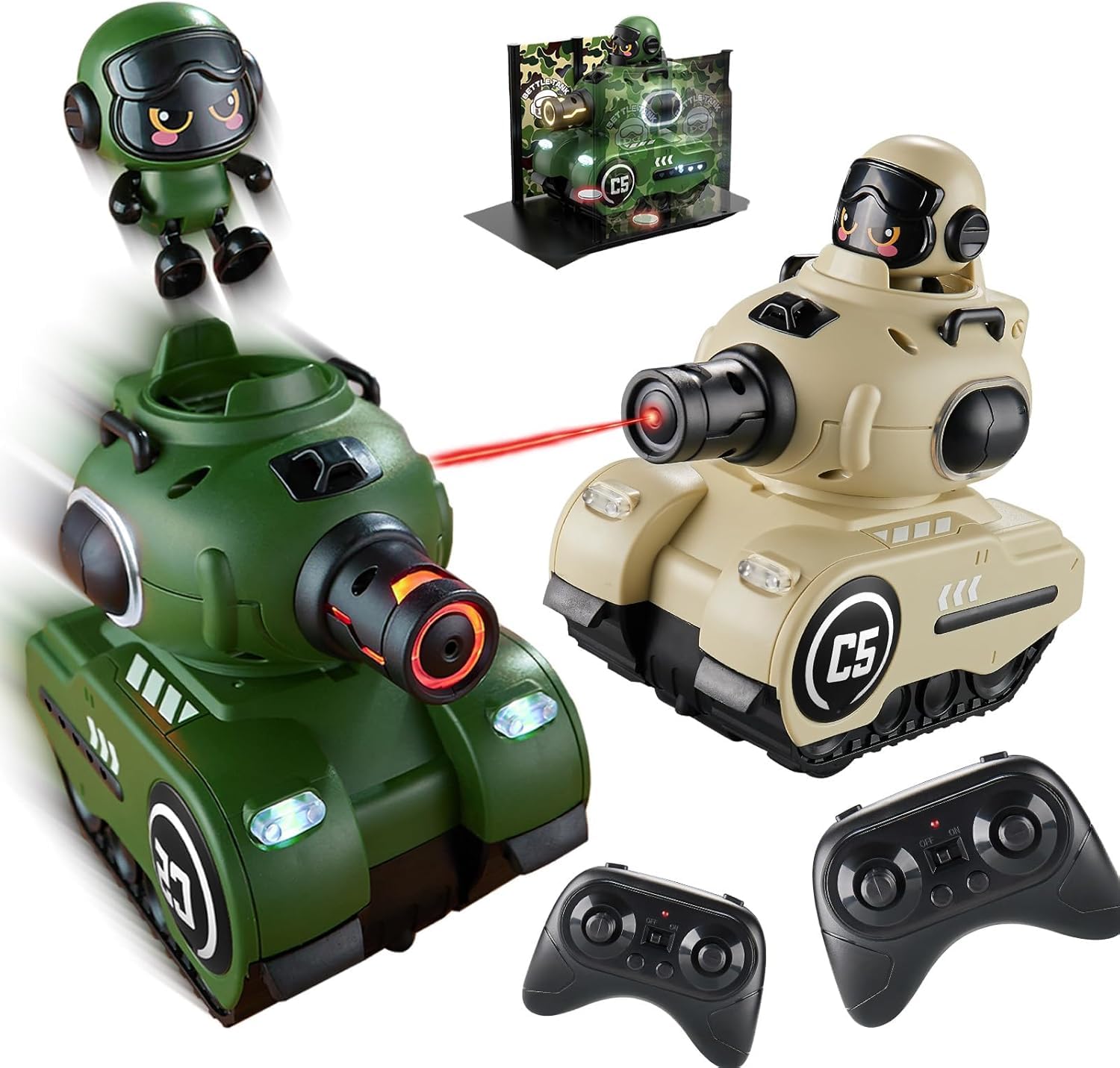 2 Piezas Control Remoto Combate Auto,2,4 GHz RC Batalla Vehículo -Citerna,360° Rotación Control Remoto Deriva Juguete,Catapulta Muñeca Tanks für 6+ Jahre Niños/Niñas (versión básica)