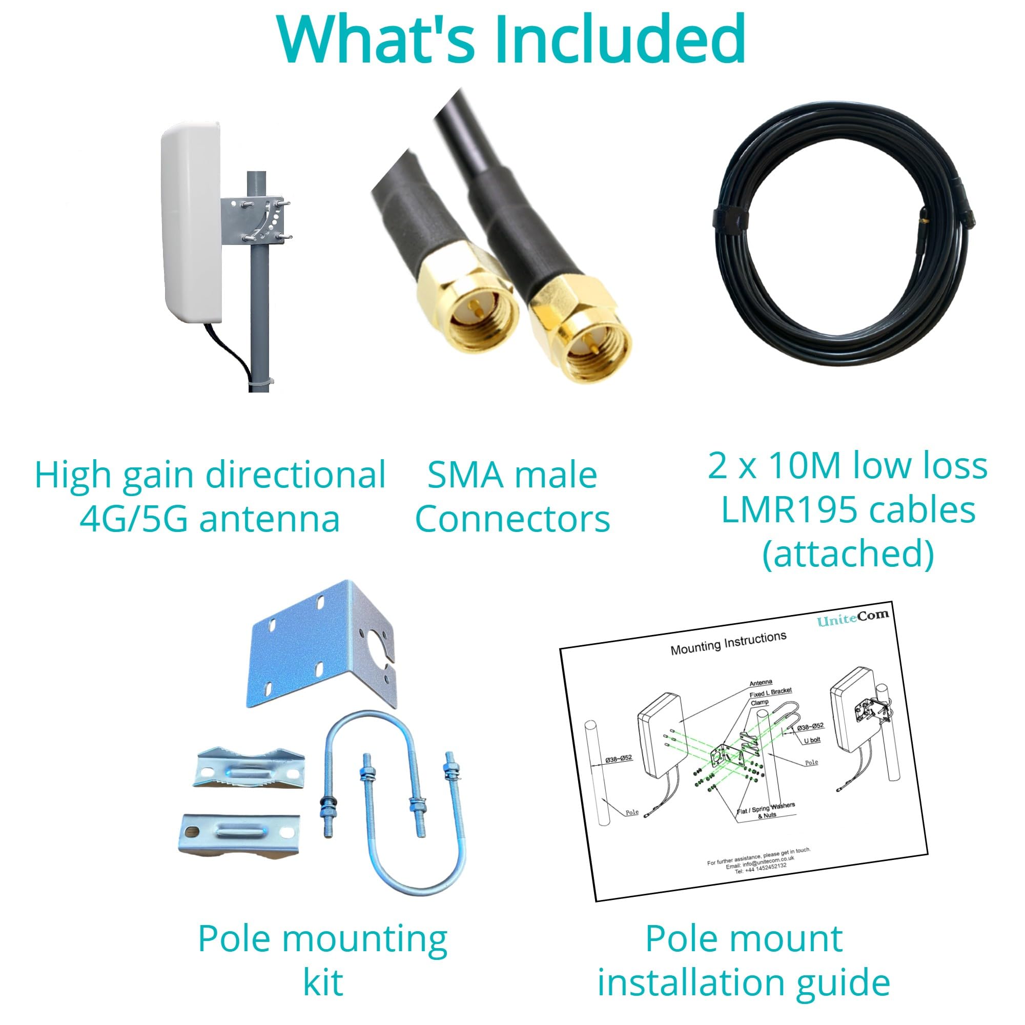 Antenna direzionale ad alto guadagno 4G/5G Cavi da 10 metri LTE MiMo Panel Pole montabile a doppio ingresso Internet mobile a banda larga impermeabile IP67 Diversità Antenna