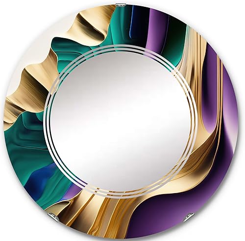 Miniatura 6 de DesignQ Purple, Green and Gold Bold Strokes III- Vanity Mirror, Bathroom Mirrors, Wall Mirrors for Living Room, Bedroom - Oval Mirror - Large