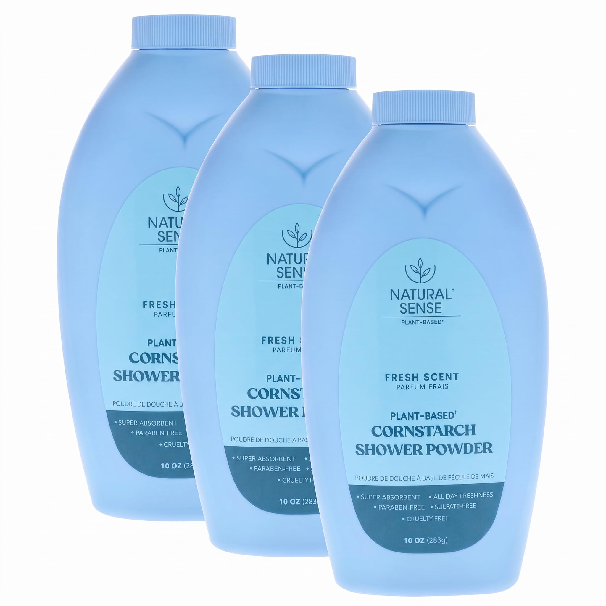 Dr. Natural Natural Sense Plant-Based Cornstarch Shower Powder - Fresh Scent for Unisex - 10 oz Powder (Pack of 3)